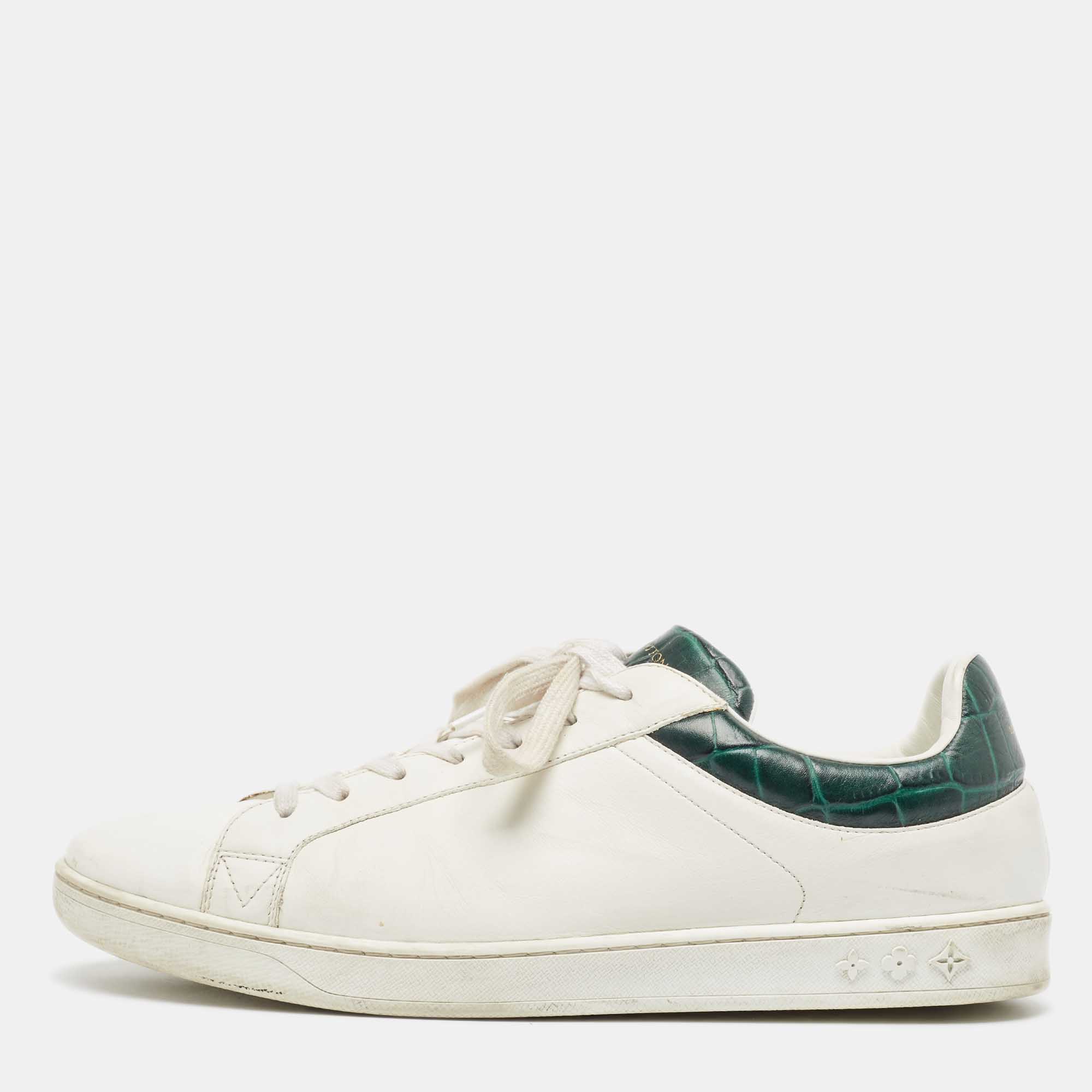 

Louis Vuitton White/Green White Croc Embossed and Leather Luxembourg Low Top Sneakers Size