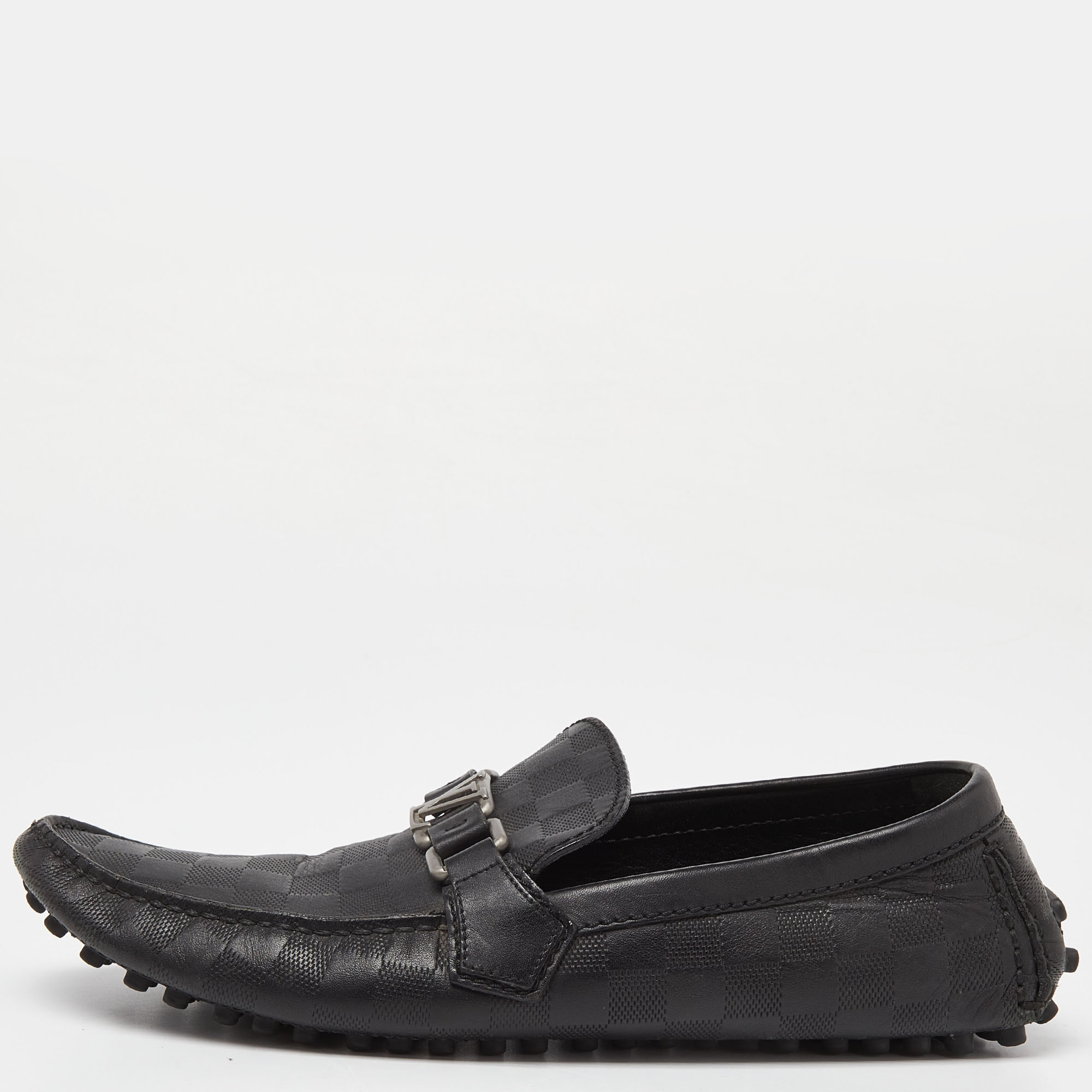 Pre-owned Louis Vuitton Black Leather Hockenheim Slip On Loafers Size 42.5
