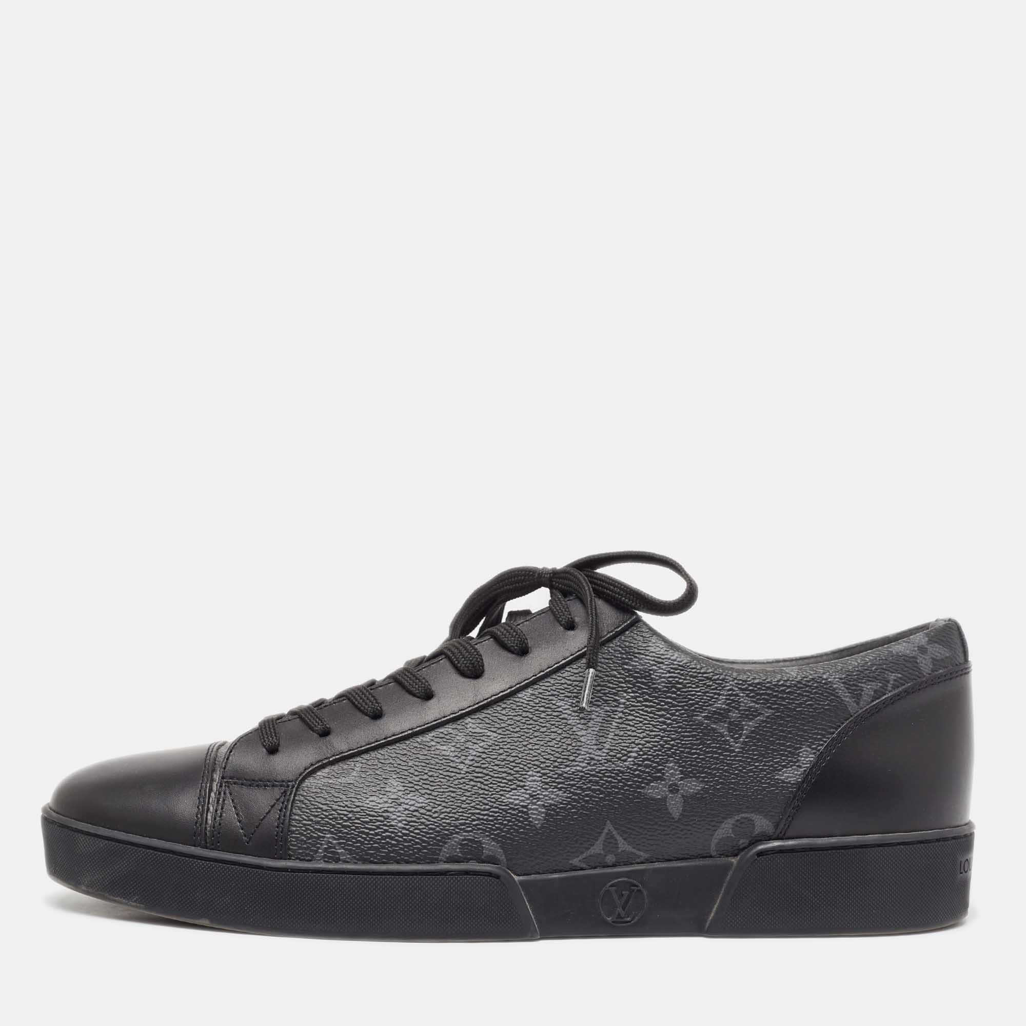Pre-owned Louis Vuitton Monogram Eclipse Canvas And Leather Match Up Sneakers Size 42 In Black