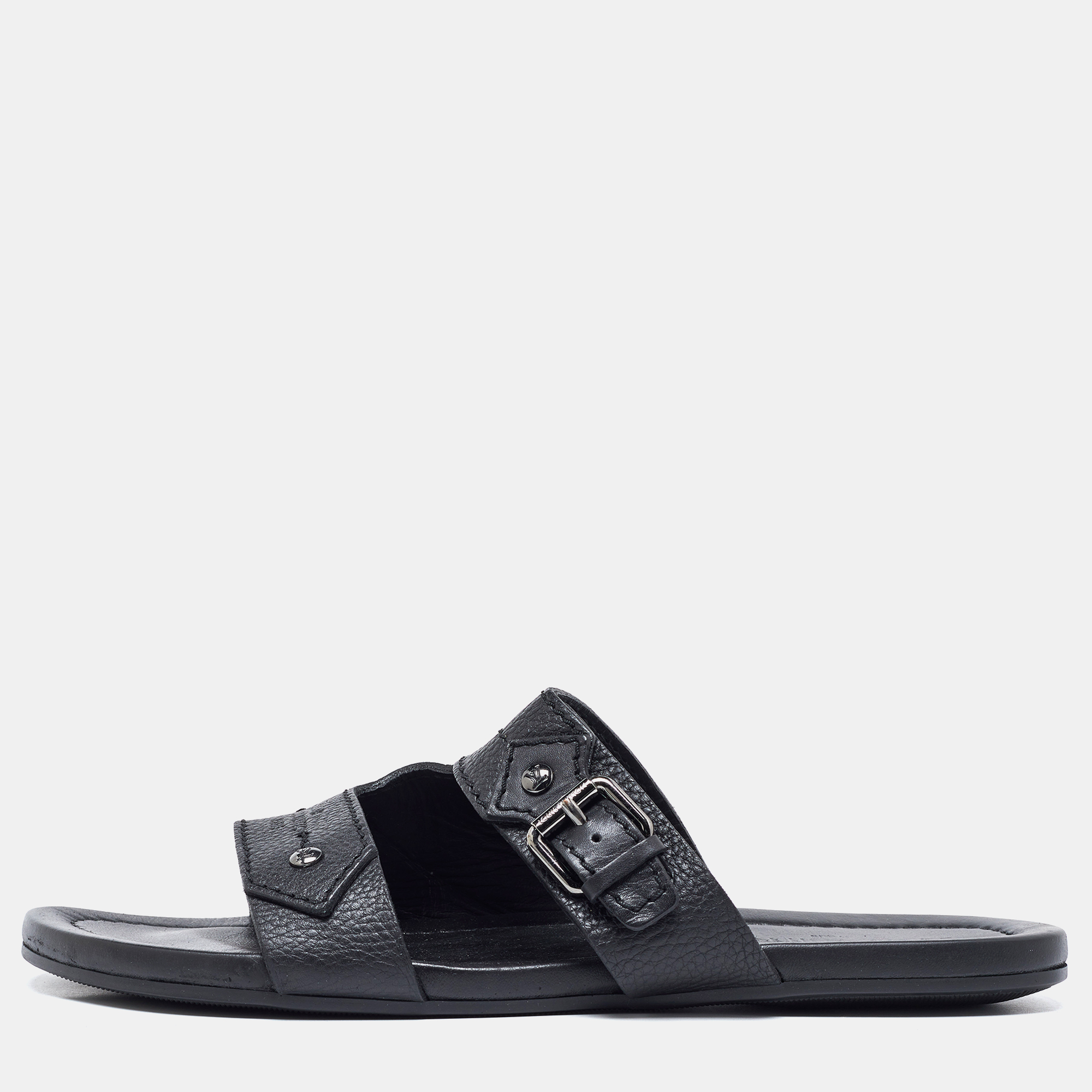 Pre-owned Louis Vuitton Black Leather Slides Size 44
