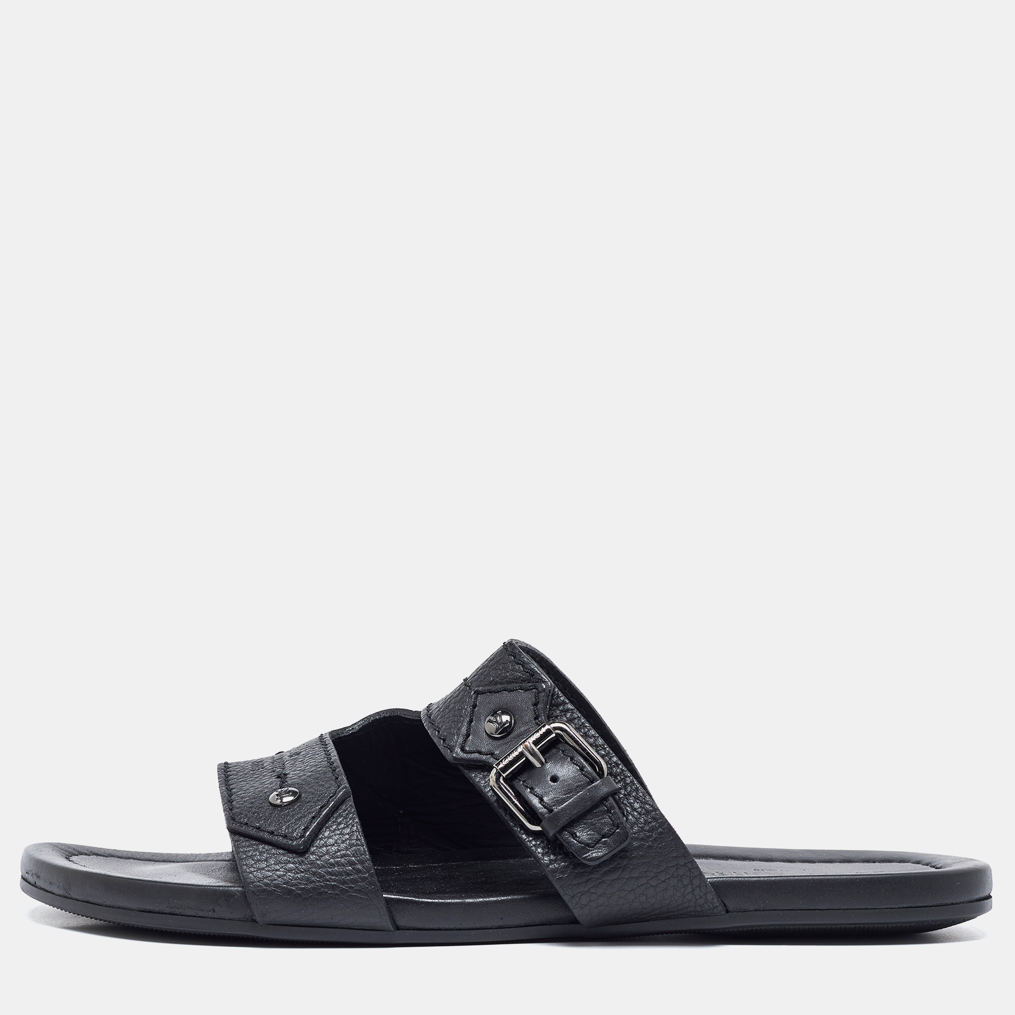 Louis Vuitton Black Leather Slides Size 44