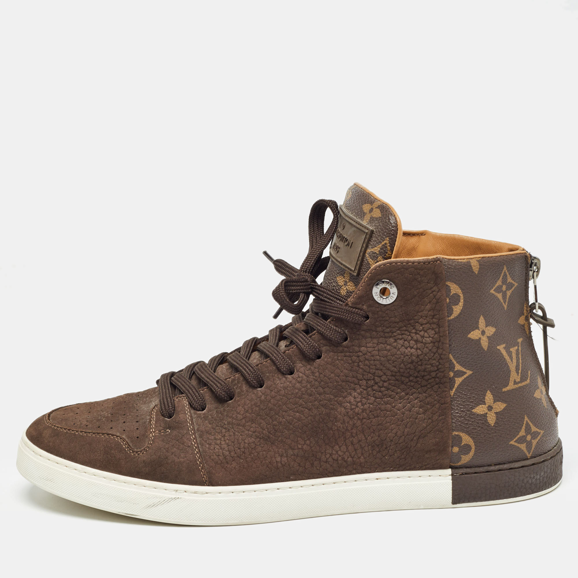 

Louis Vuitton Brown Nubuck Leather and Monogram Canvas Line Up Sneakers Size 42