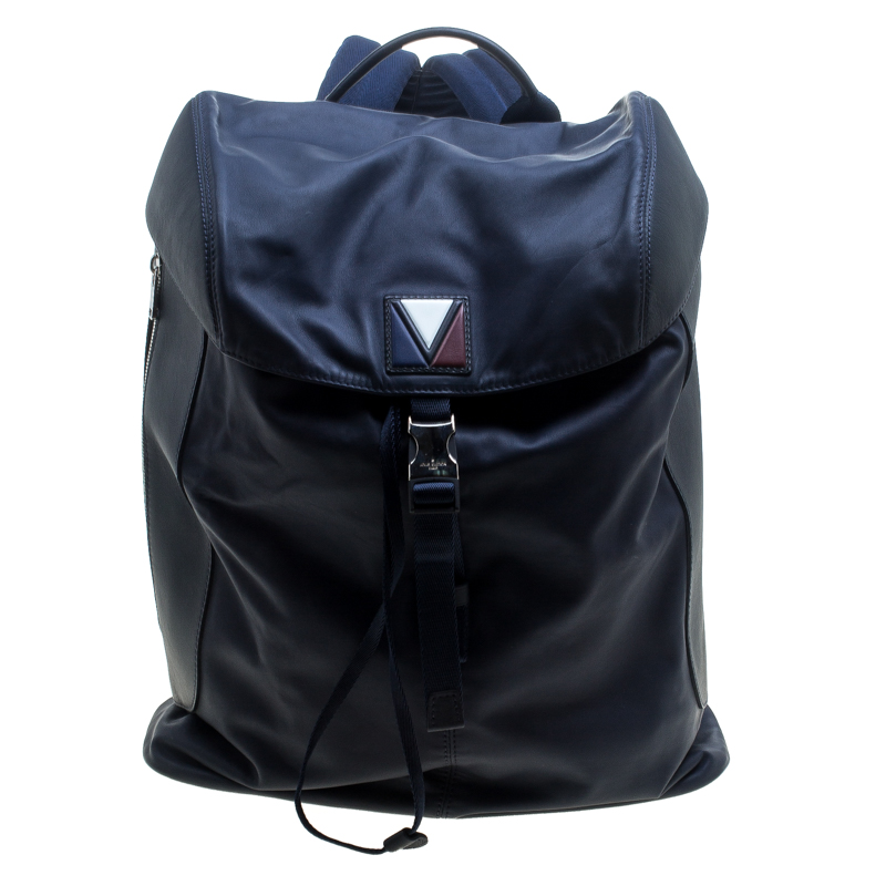 Louis Vuitton Blue/Black Nylon and Leather V Line Pulse Backpack 