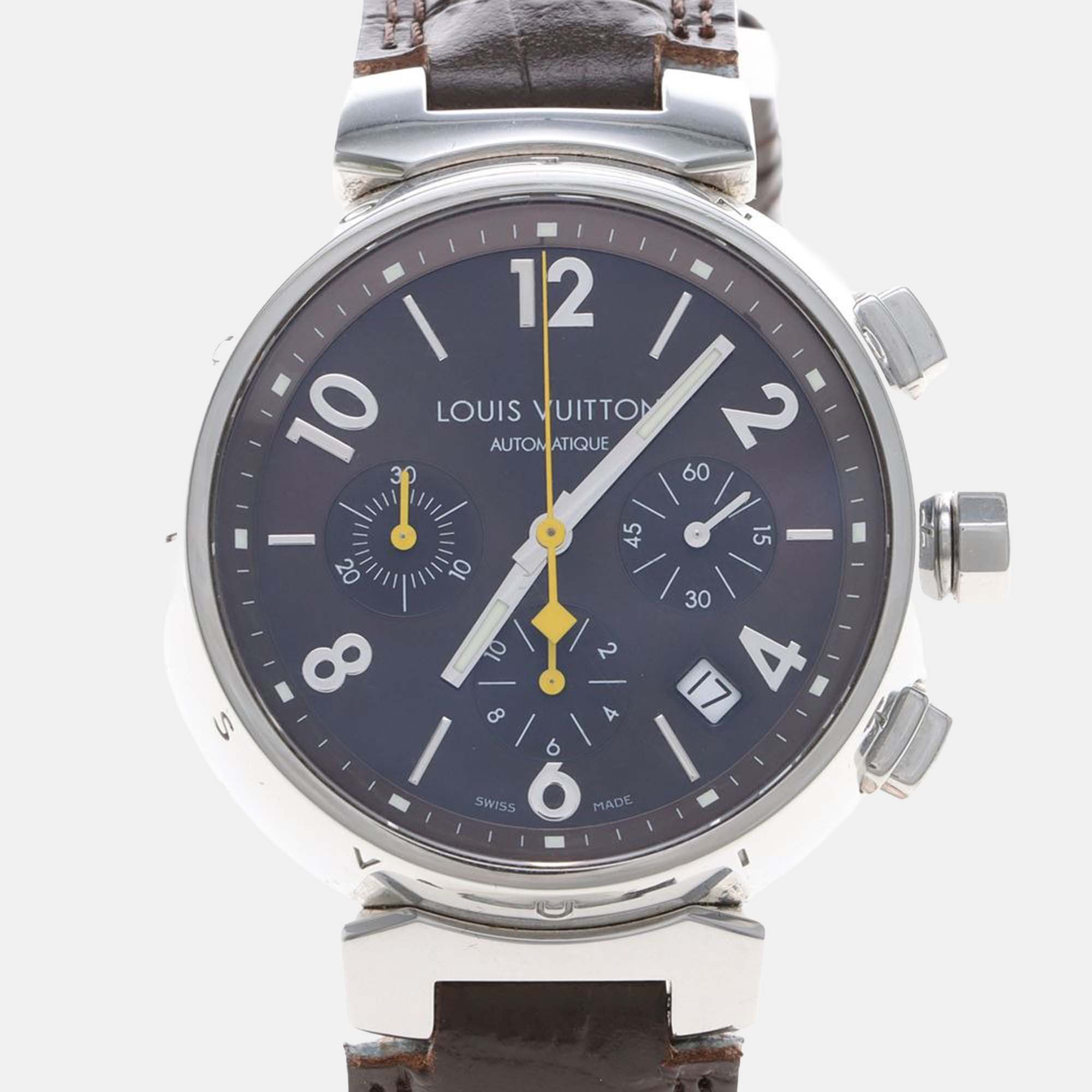 

Louis Vuitton Tambour Q1121 Automatic Brown Stainless Steel Men's Wristwatch, Blue