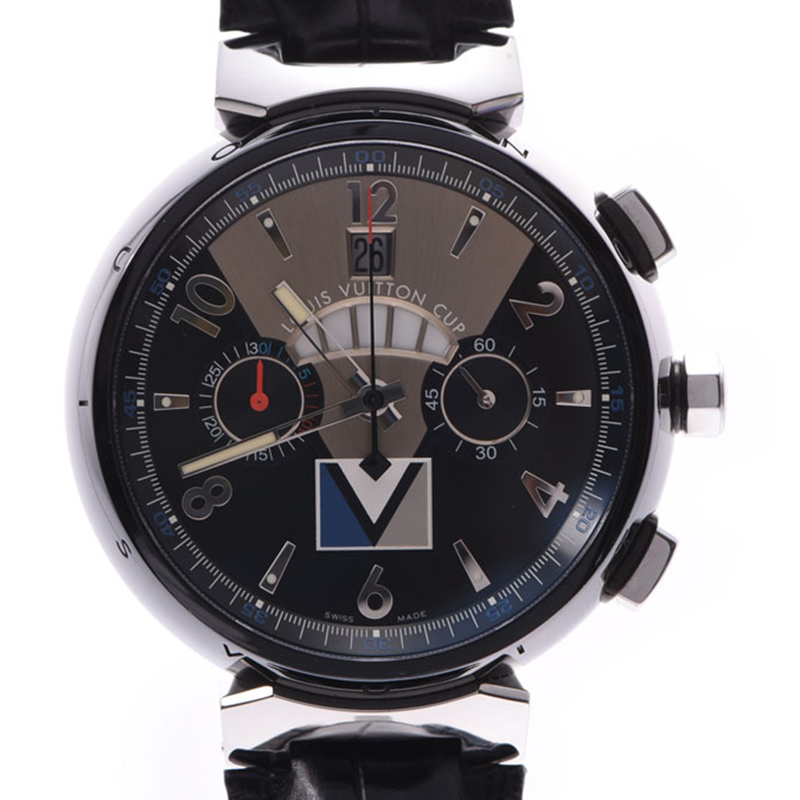 

Louis Vuitton Black Stainless Steel Tambour Chronograph Regatta Cup Steel Q102G Men's Wriswatch