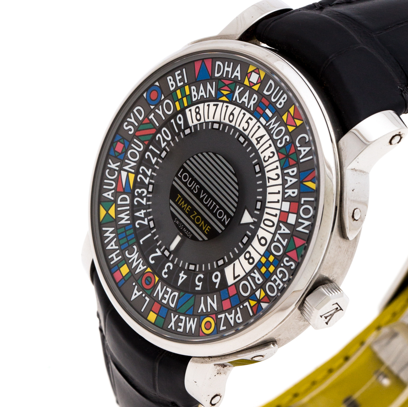 

Louis Vuitton Black Stainless Steel Escale Time Zone Men's Wristwatch, Grey