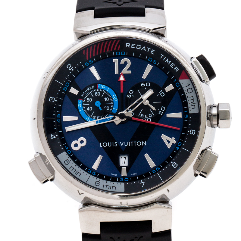 Louis Vuitton Blue Stainless Steel Tambour Regatta Q102D Men&#39;s Wristwatch 44MM Louis Vuitton | TLC