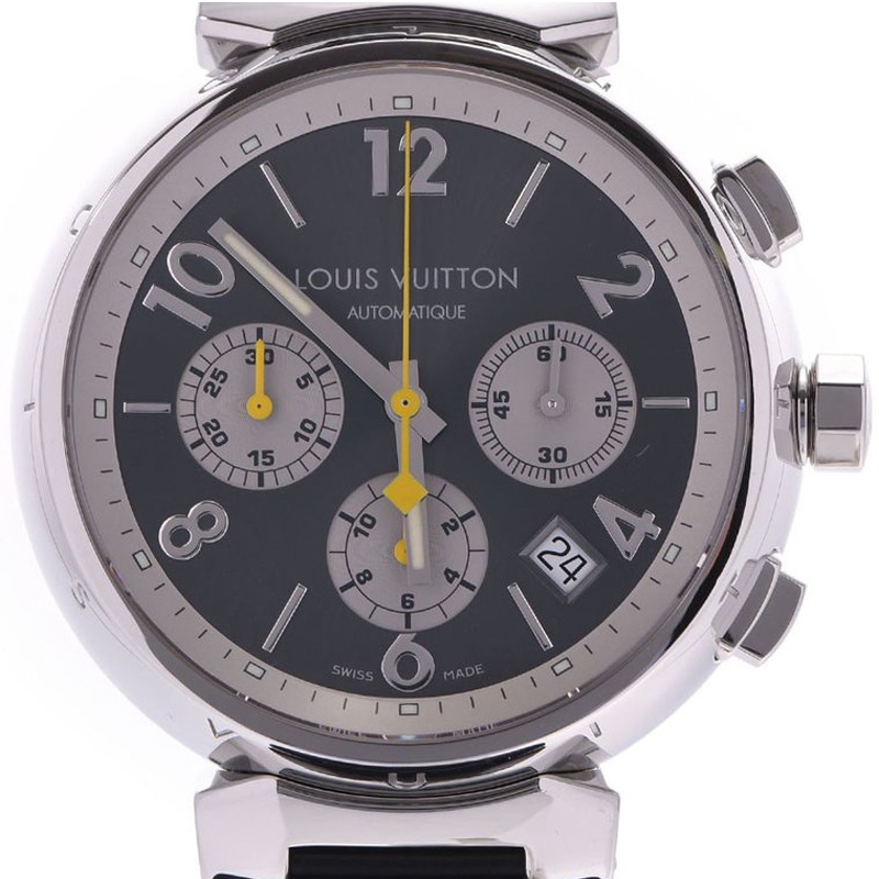 

Louis Vuitton Gray Stainless Steel and Rubber Tambour Chrono Q1120 Men's Wristwatch, Grey