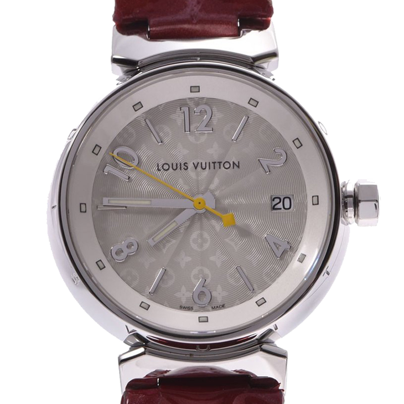 

Louis Vuitton White Hologram Stainless Steel and Leather Tambour Q1313 Men's Wristwatch