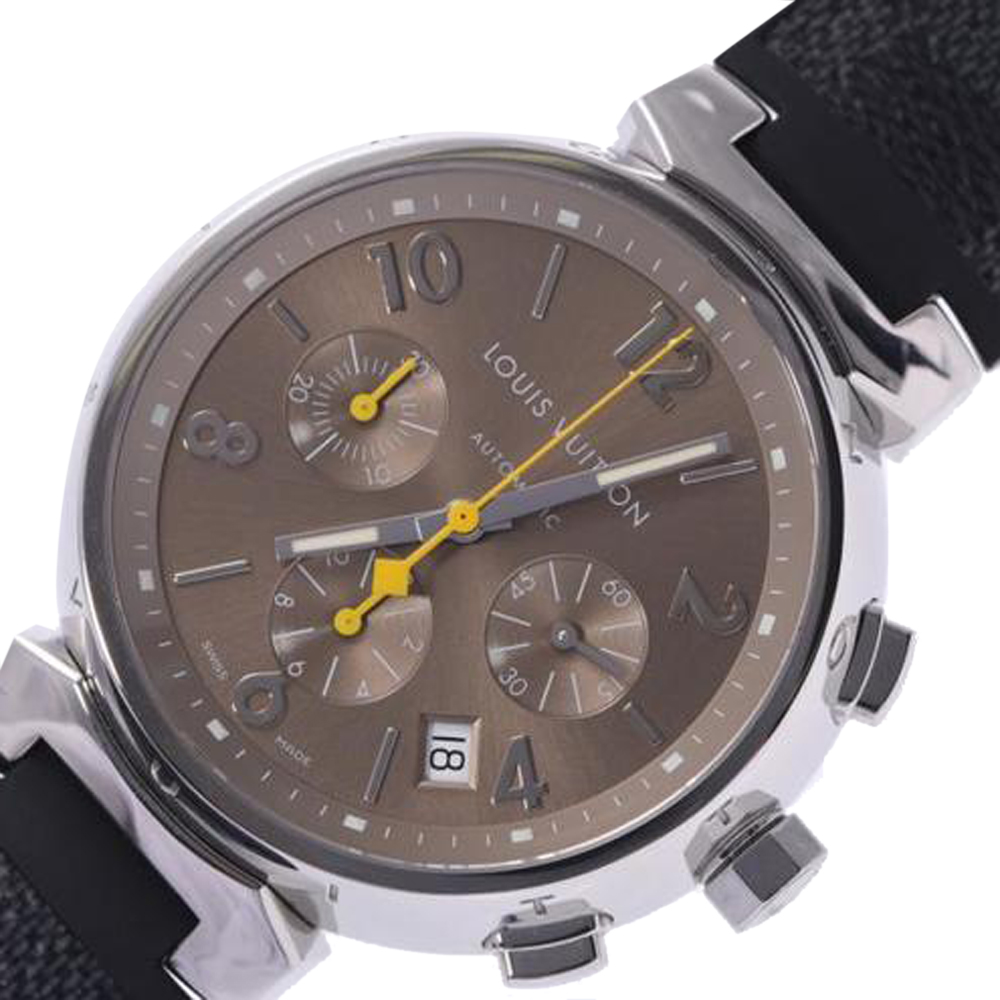 

Louis Vuitton Brown Stainless Steel Tambour Chrono Q11220 Automatic Men's Wristwatch