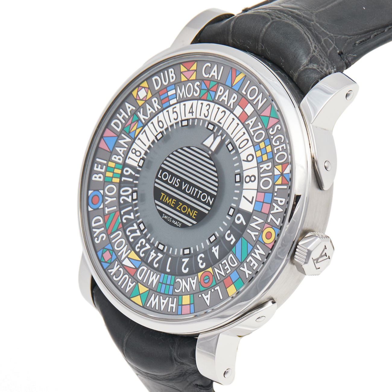 

Louis Vuitton Multicolor Stainless Steel Alligator Escale Timezone Q5D20 Men's Wristwatch, Grey