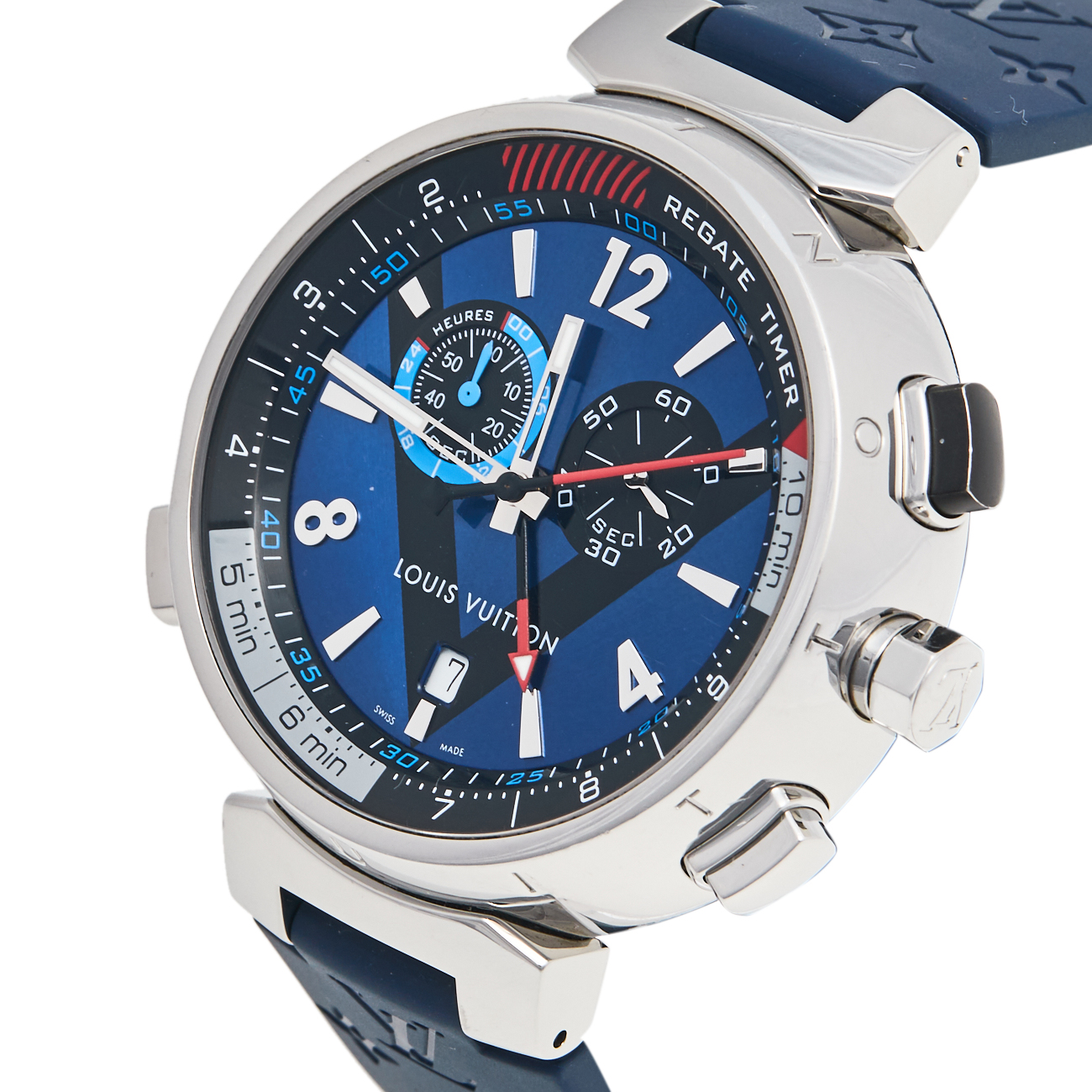 

Louis Vuitton Blue Stainless Steel Tambour Regatta Q102D Men's Wristwatch