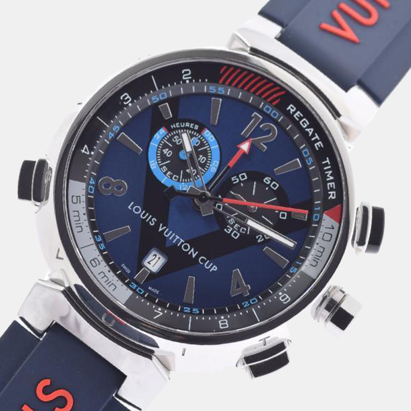 

Louis Vuitton Blue Stainless Steel Tambour Regatta Q102D Quartz Men's Wristwatch 44 mm