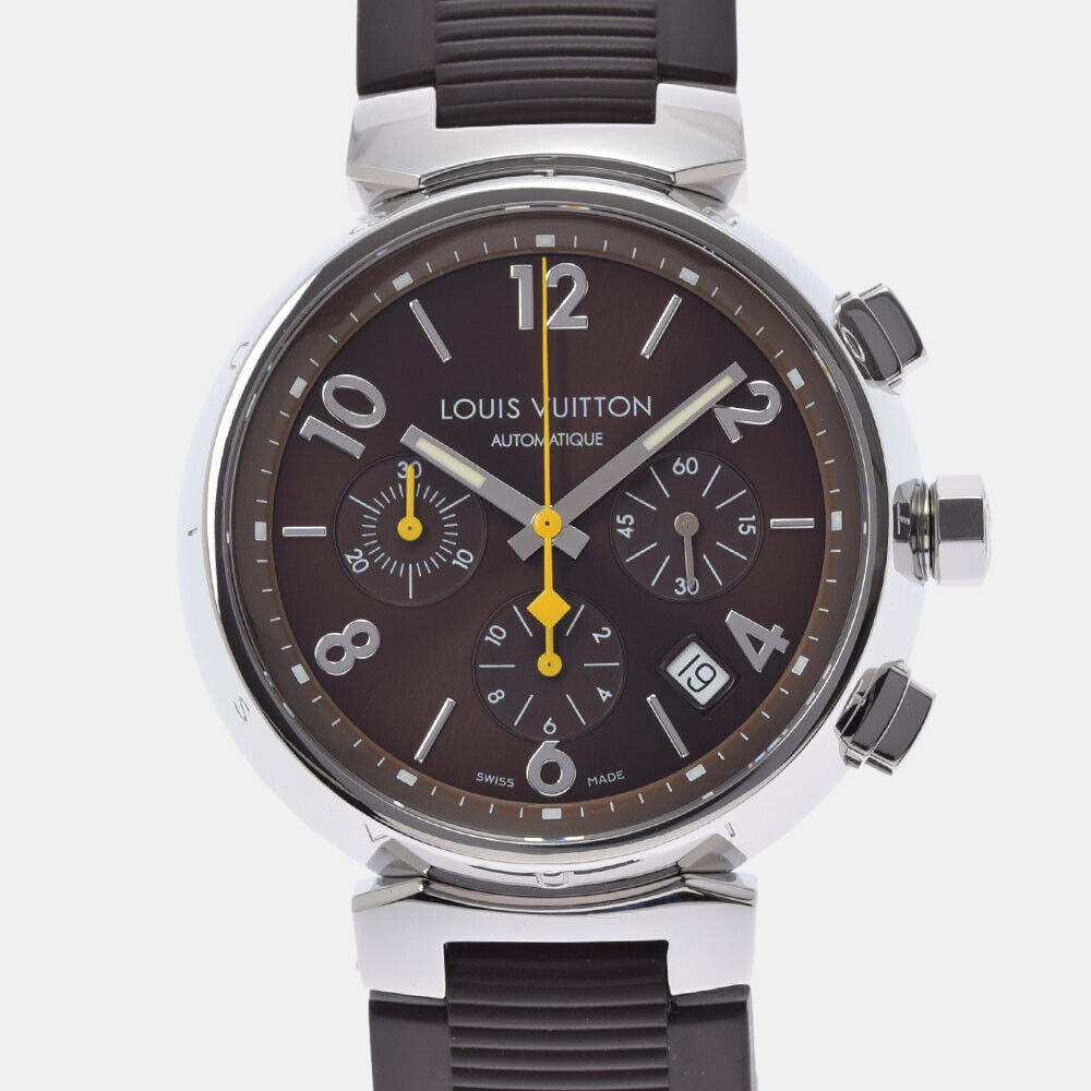 Louis Vuitton Tambour Chronograph Q1121 Automatic Brown Dial 41mm SS Men's  Watch