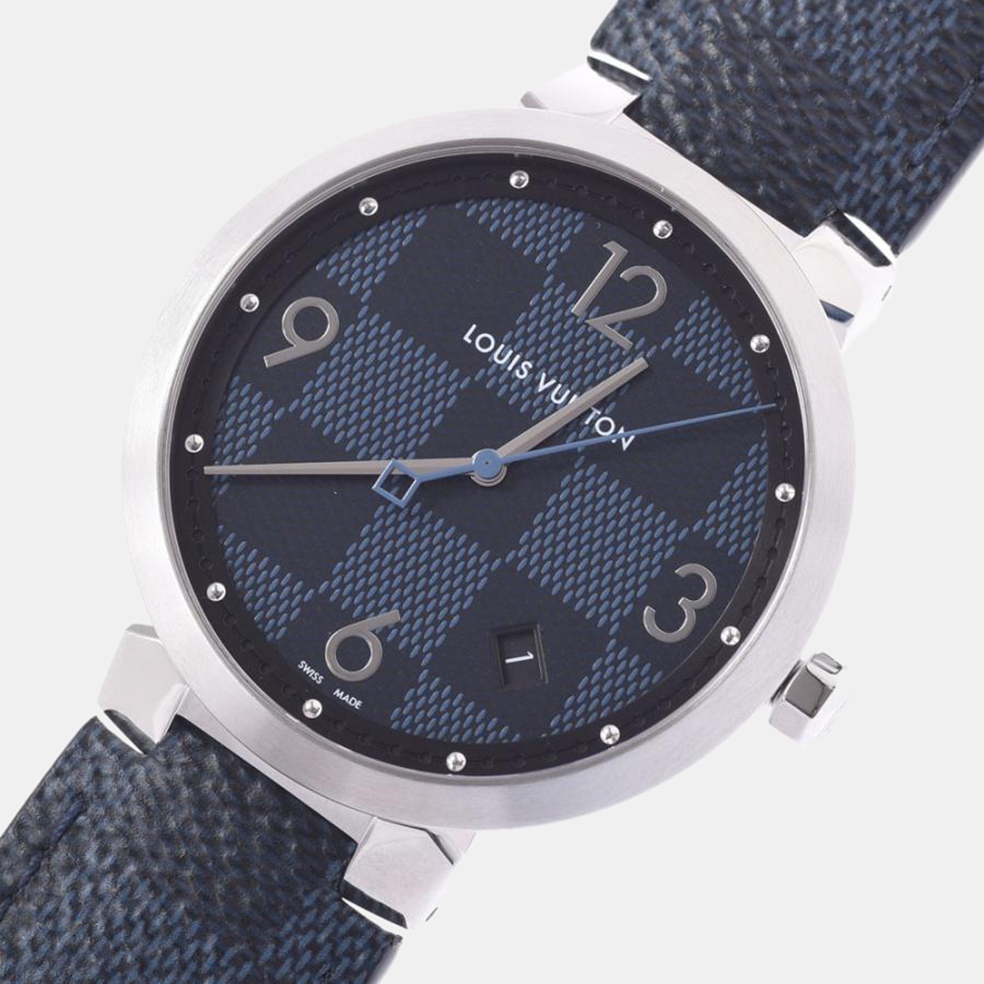 

Louis Vuitton Blue Stainless Steel Tambour Quartz Men's Wristwatch 39 mm