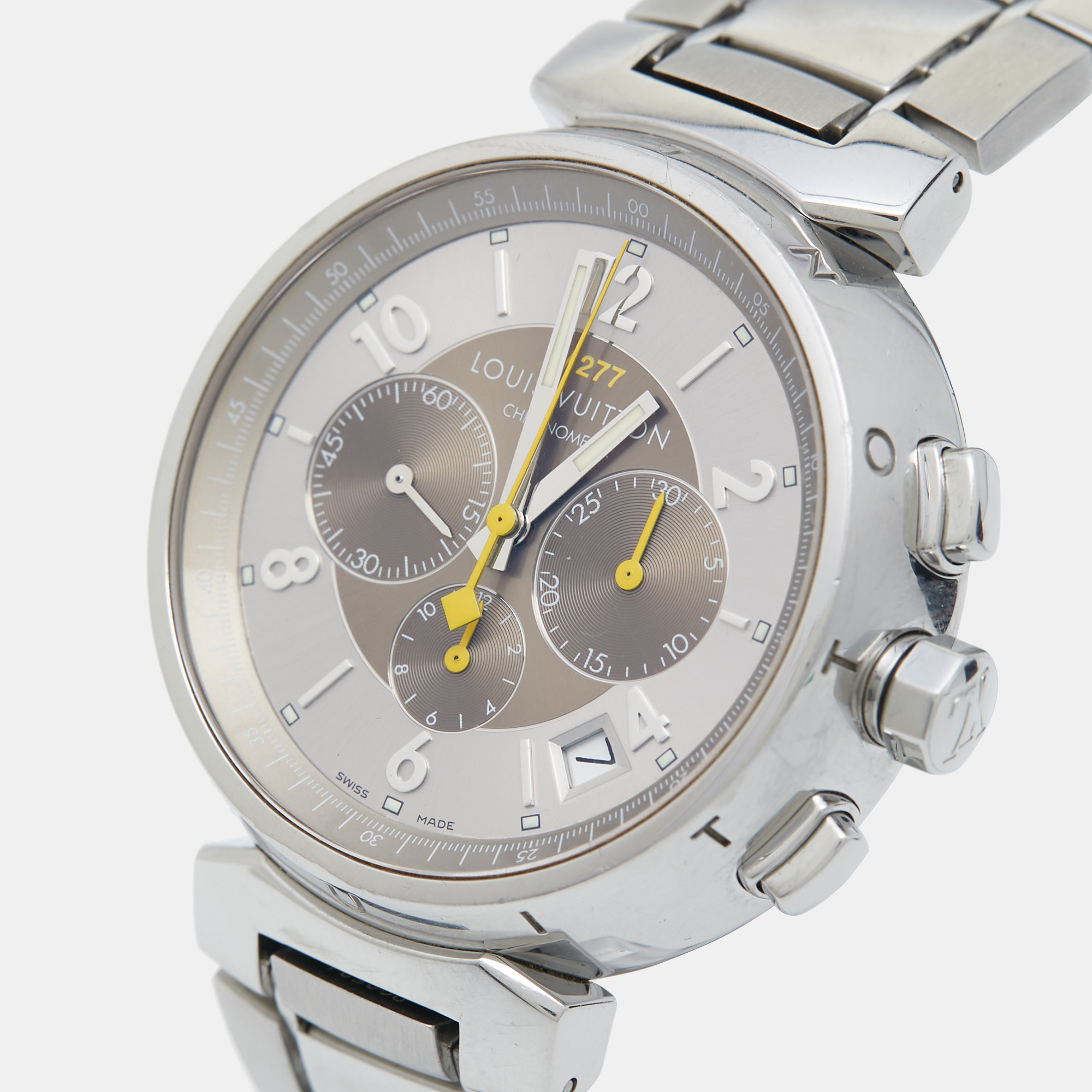 

Louis Vuitton Champagne Stainless Steel Tambour Q1142 Men's Wristwatch, Beige
