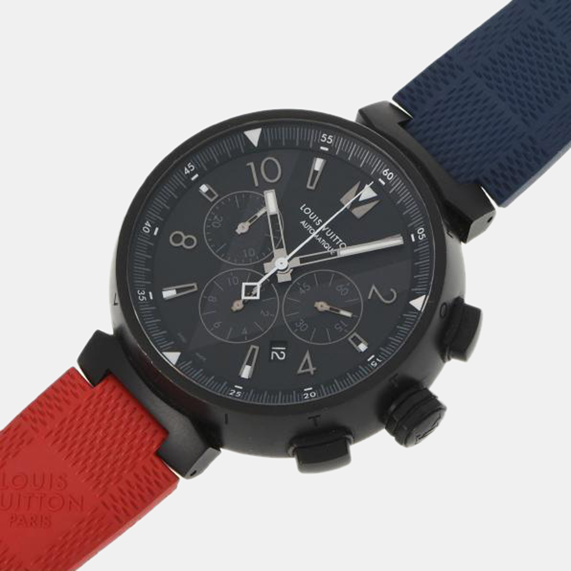 

Louis Vuitton Black Stainless Steel Tambour Q1A62 Automatic Men's Wristwatch 46 mm