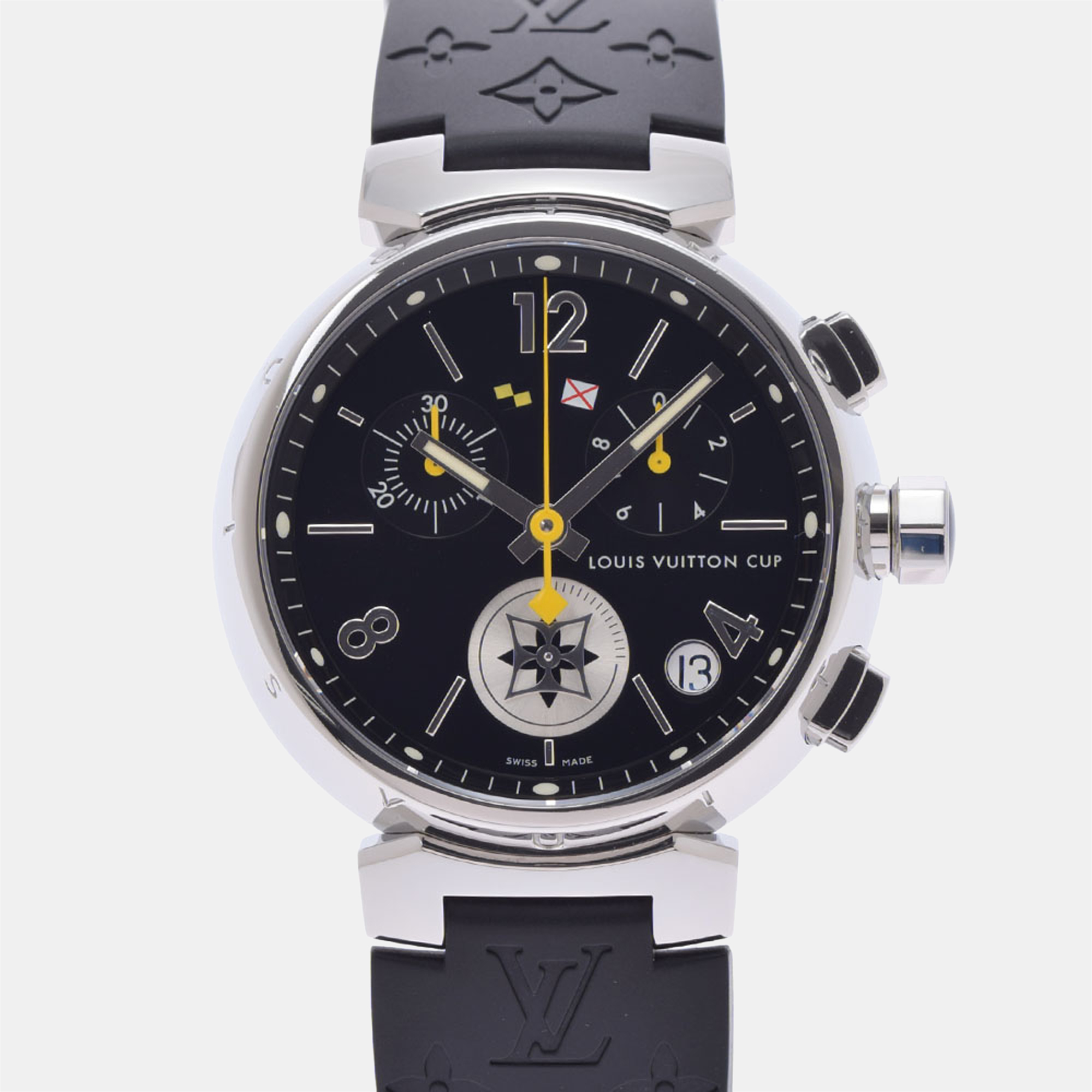 LOUIS VUITTON Pre-owned Black Stainless Steel Tambour Q11bg Quartz Men's Wristwatch 39 Mm