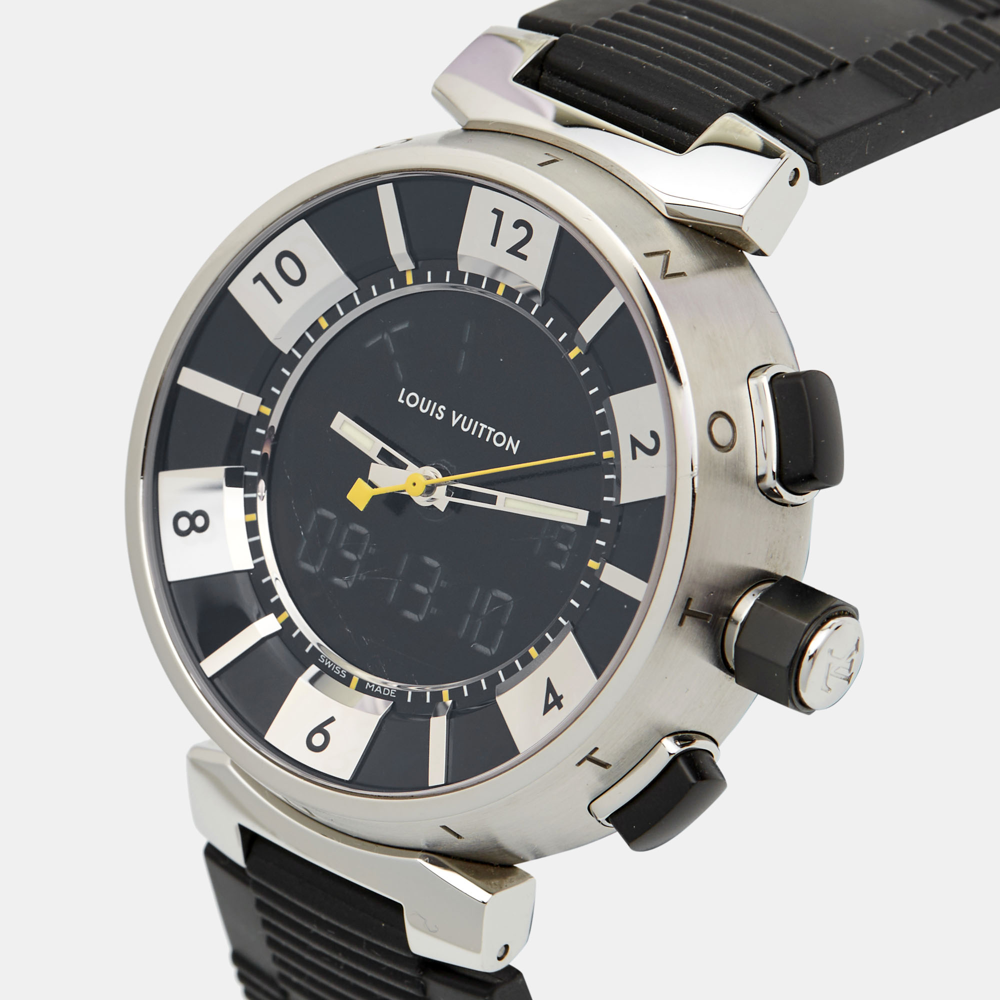 

Louis Vuitton Black Stainless Steel Rubber Tambour Q118FMen's Wristwatch