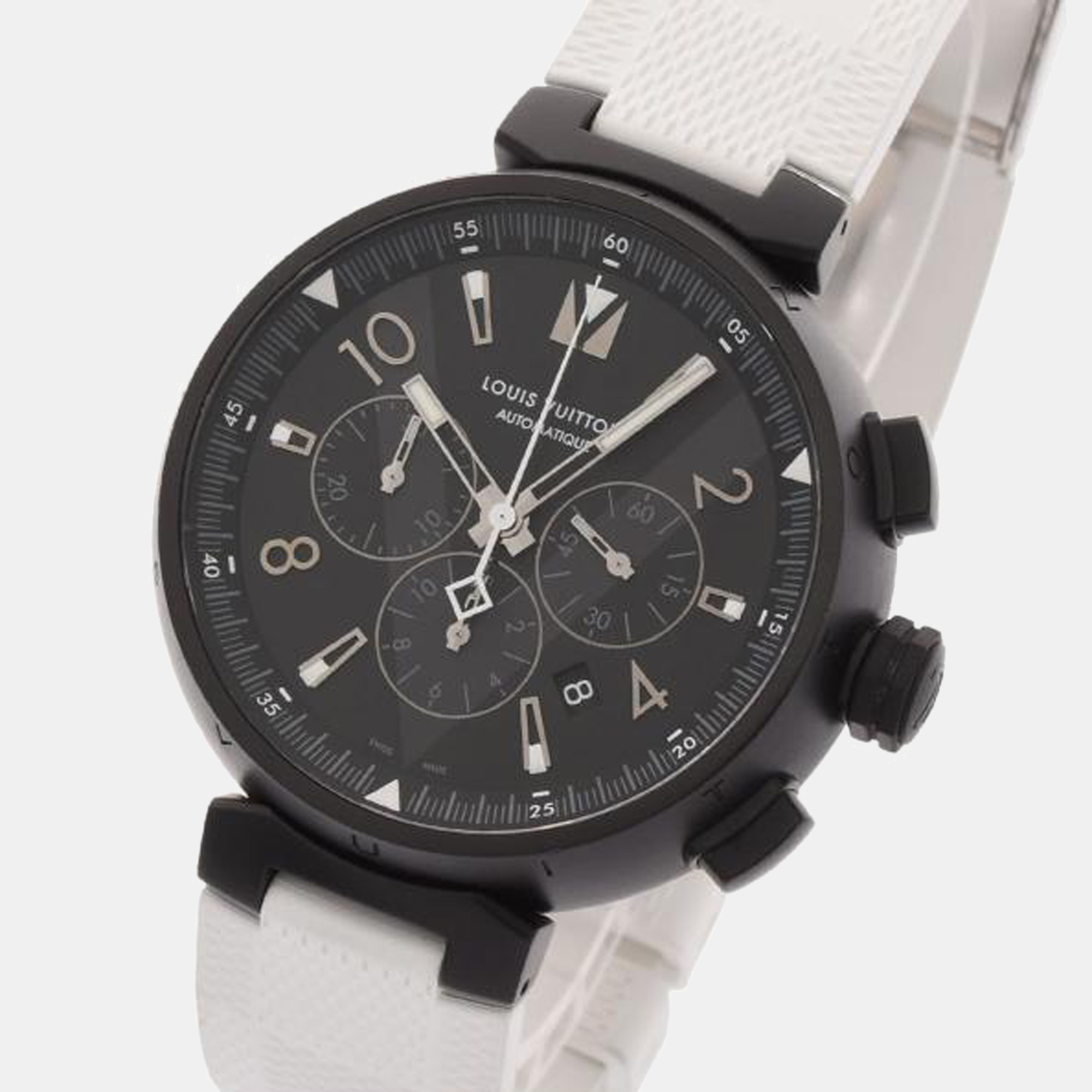 

Louis Vuitton Black Stainless Steel Tambour Q1A62Z Men's Wristwatch 46 mm