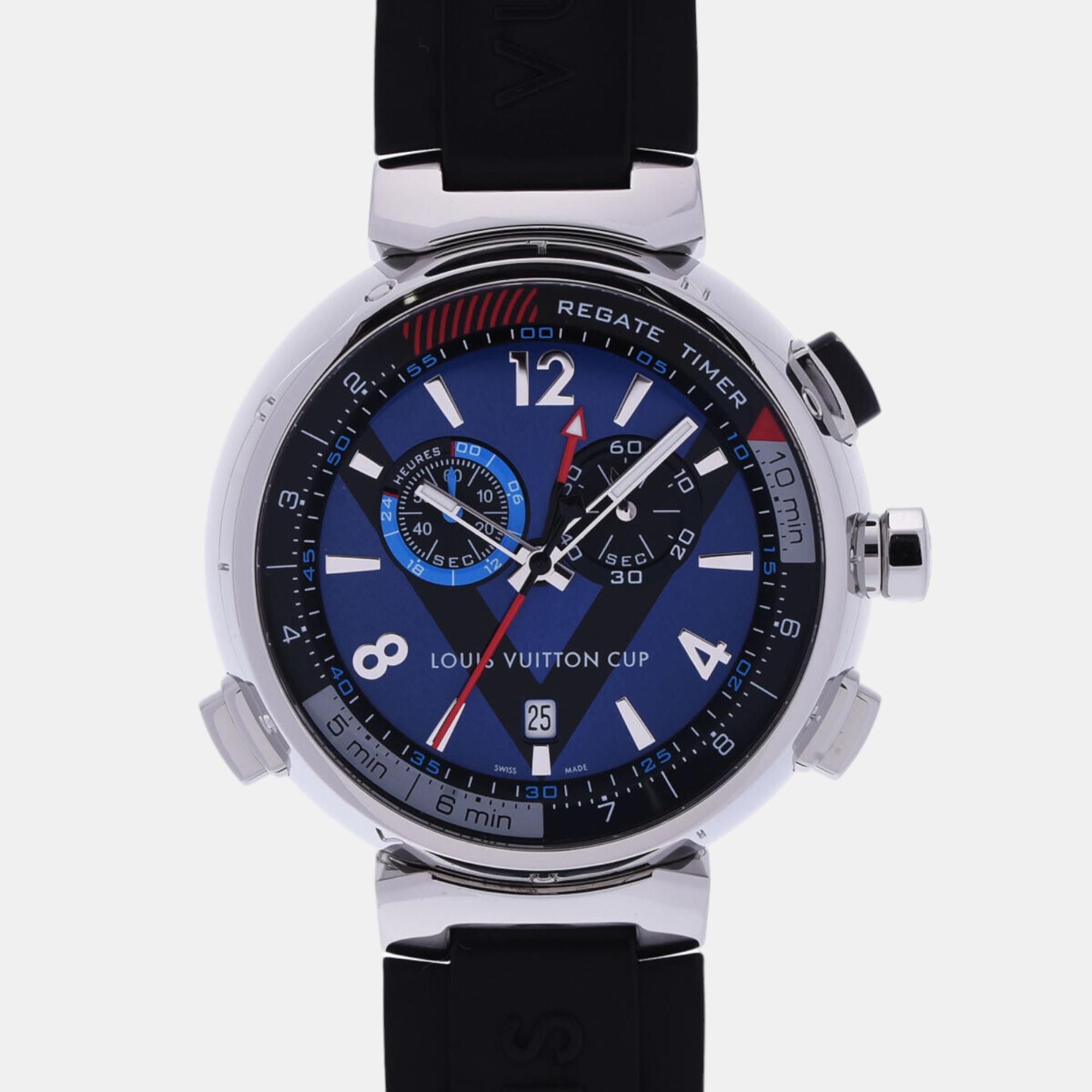 

Louis Vuitton Blue Stainless Steel Tambour Q102D Quartz Men's Wristwatch 44 mm