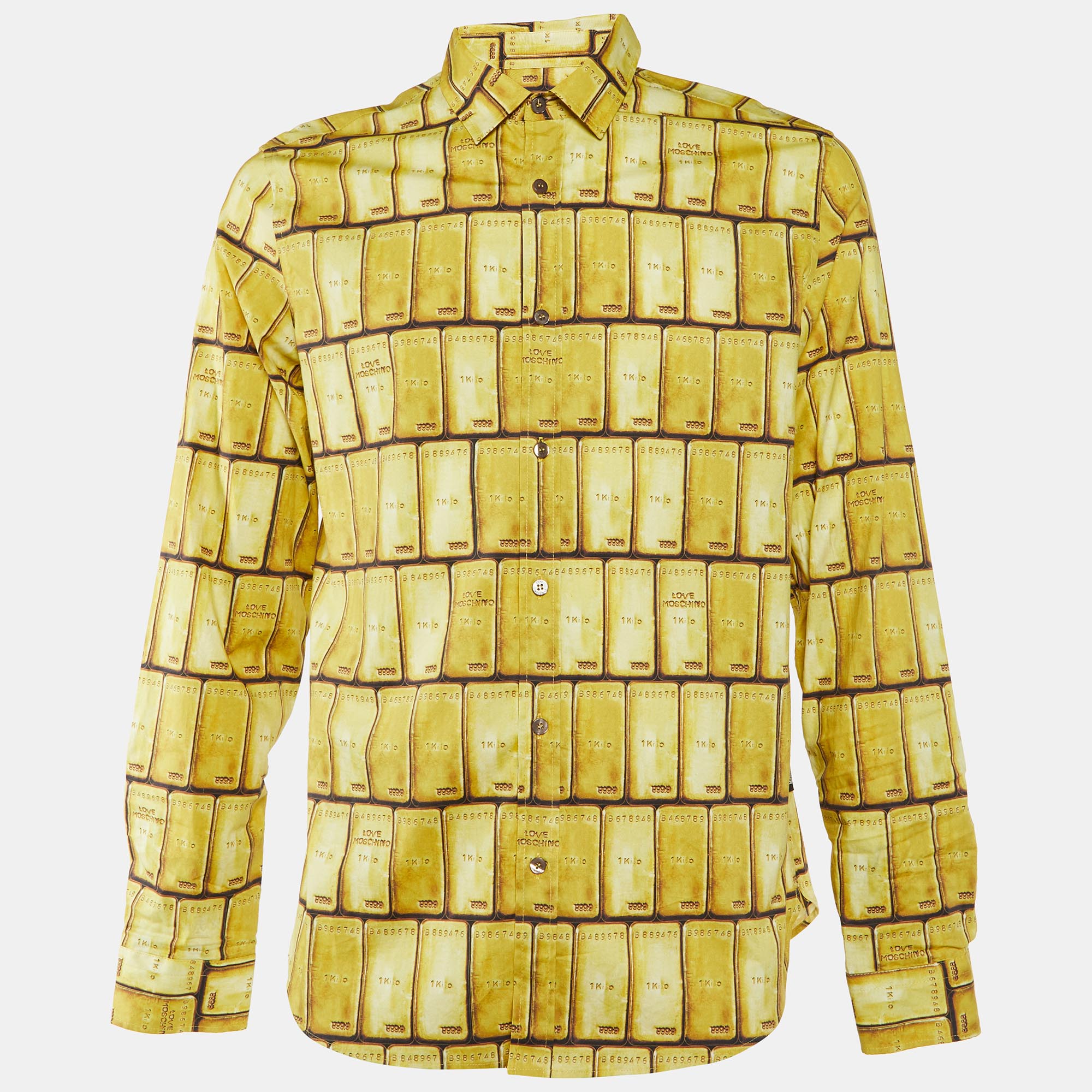 

Love Moschino Yellow Gold Bar Print Cotton Long Sleeve Shirt L