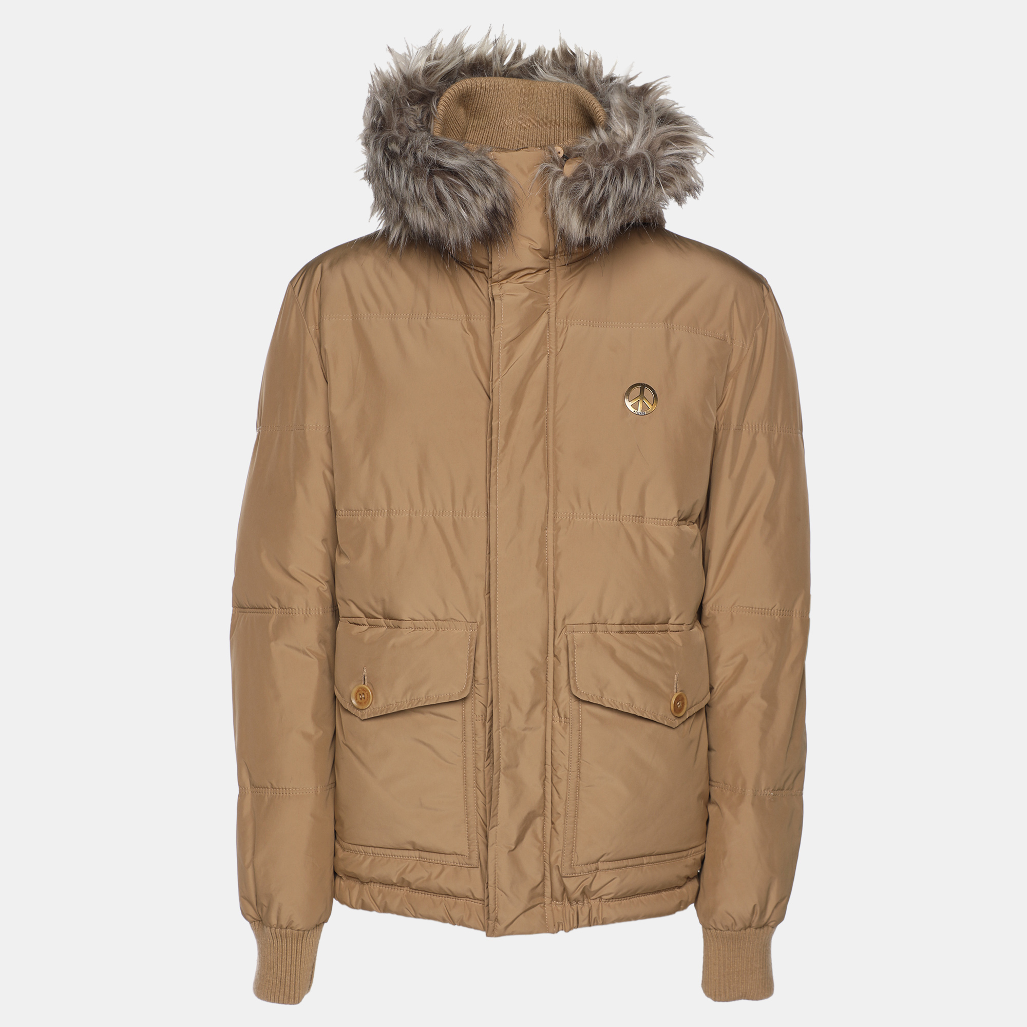 

Love Moschino Beige Nylon Wool Puffer Hooded Jacket L