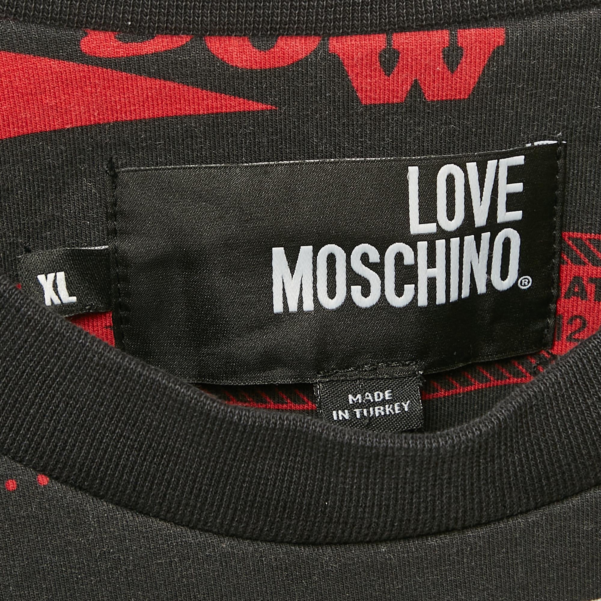 Love Moschino Black Printed Cotton Knit Sweatshirt XL 