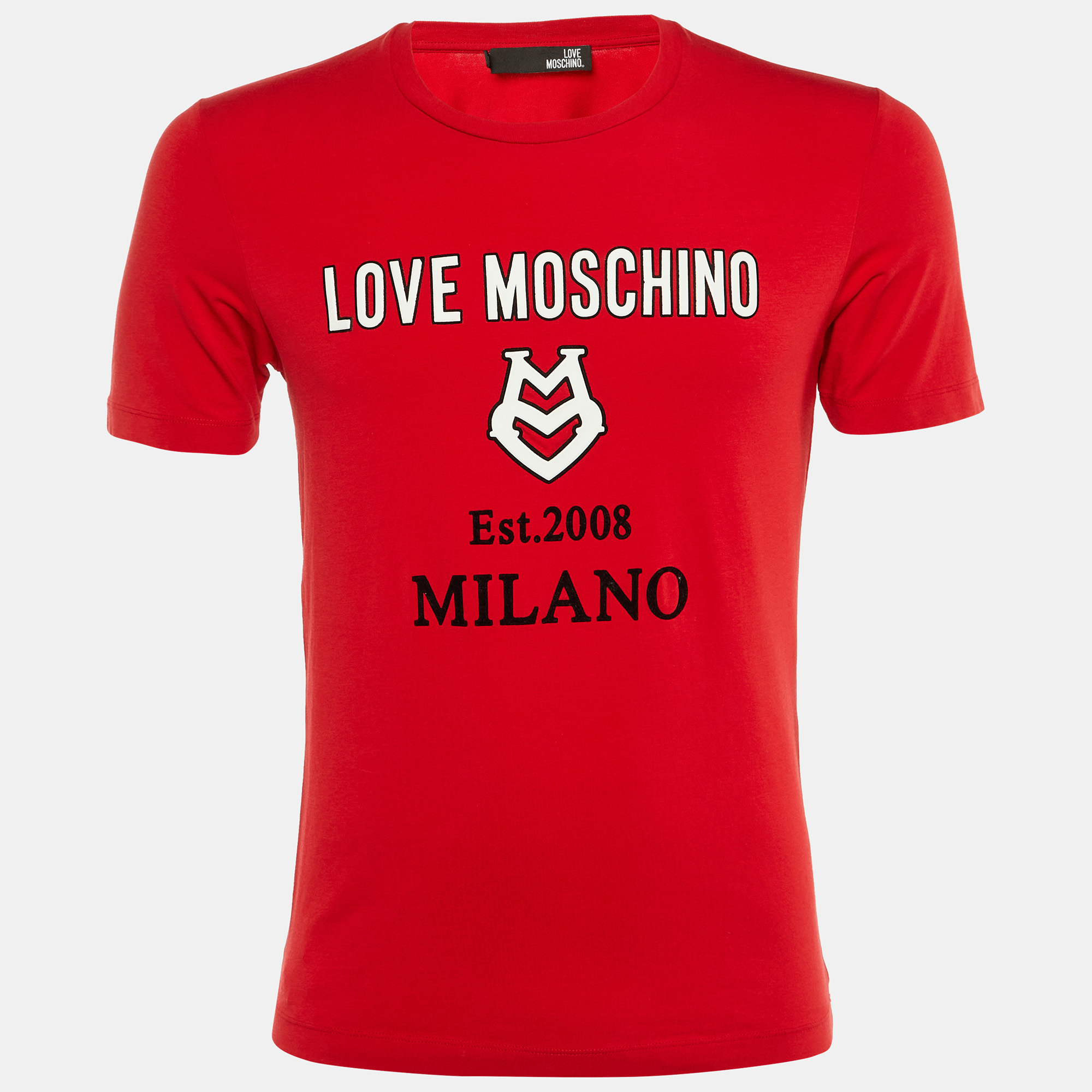 

Love Moschino Red Logo Print Cotton Crew Neck T-Shirt M