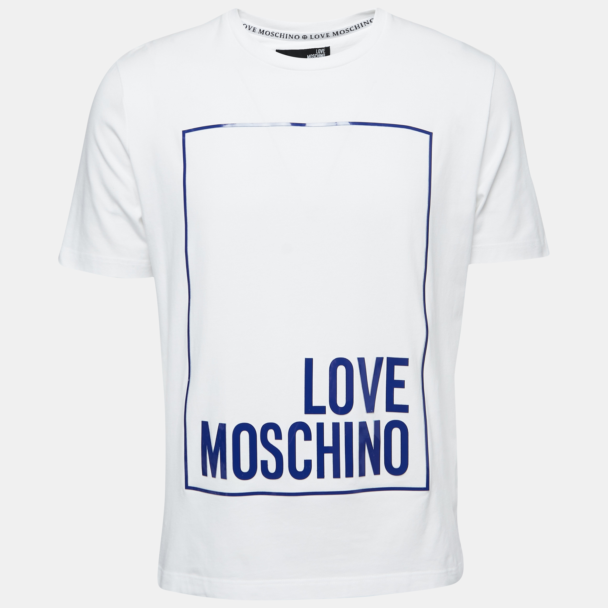 Pre-owned Love Moschino White Cotton Logo Frame T-shirt L