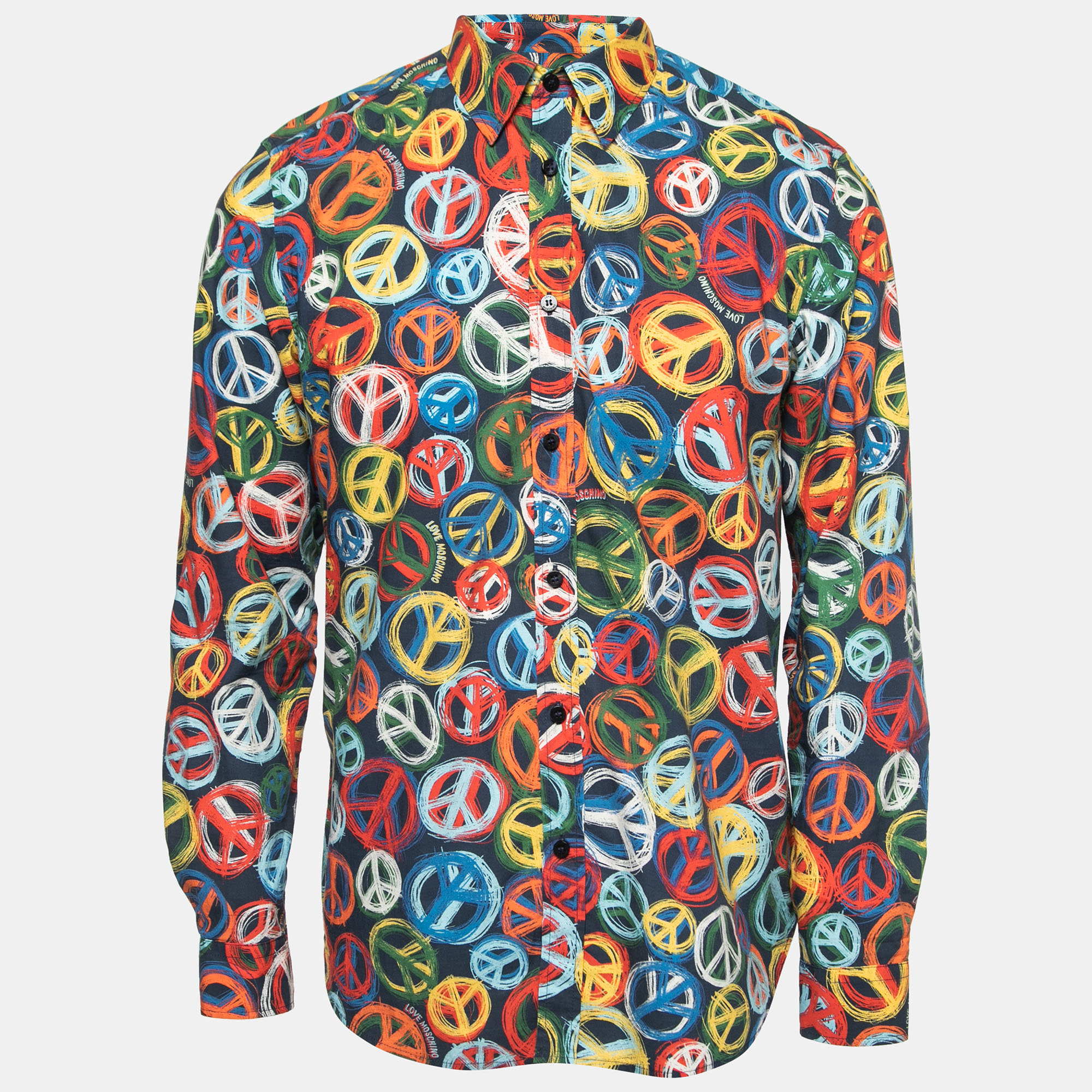 Pre-owned Love Moschino Multicolor Peace Sign Printed Cotton Button Front Shirt M