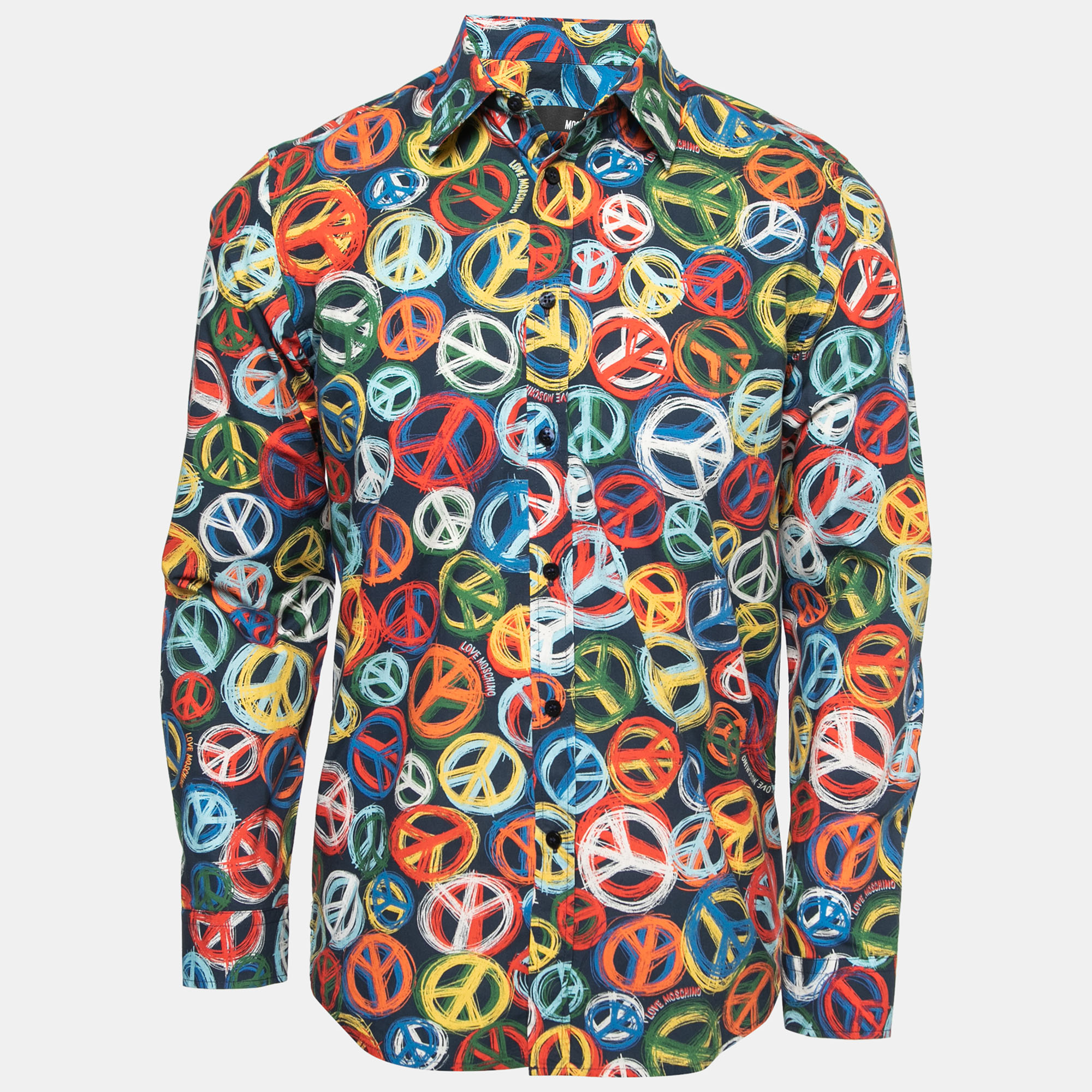 Pre-owned Love Moschino Multicolor Peace Print Cotton Long Sleeve Shirt S