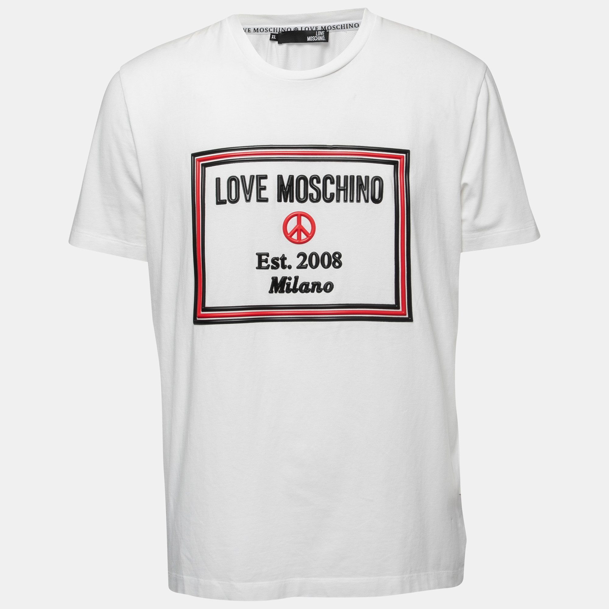 Pre-owned Love Moschino White Logo Embossed Cotton Knit T-shirt Xl