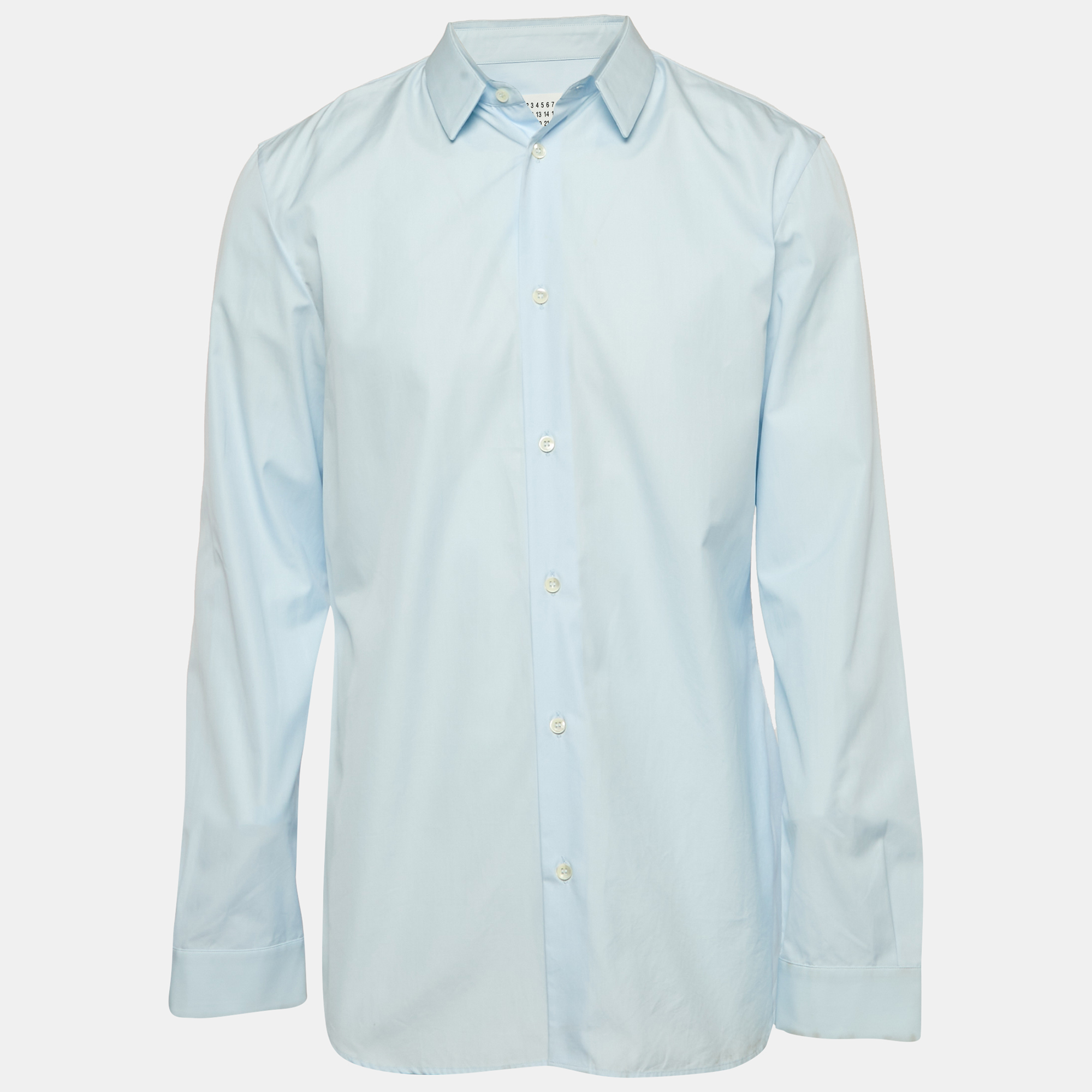 

Maison Martin Margiela Blue Tulle Trim Collar Cotton Shirt XXL