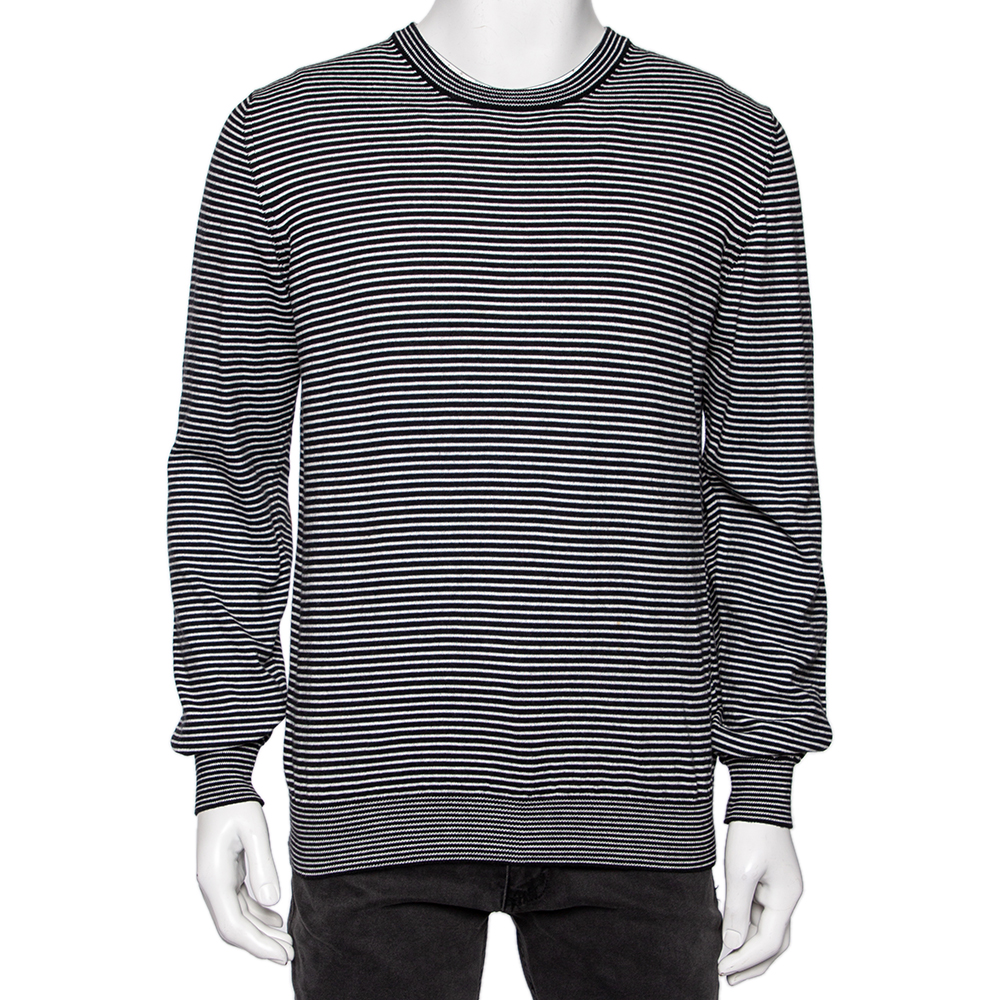 Black Striped Wool Suede Patch Detailed Jumper