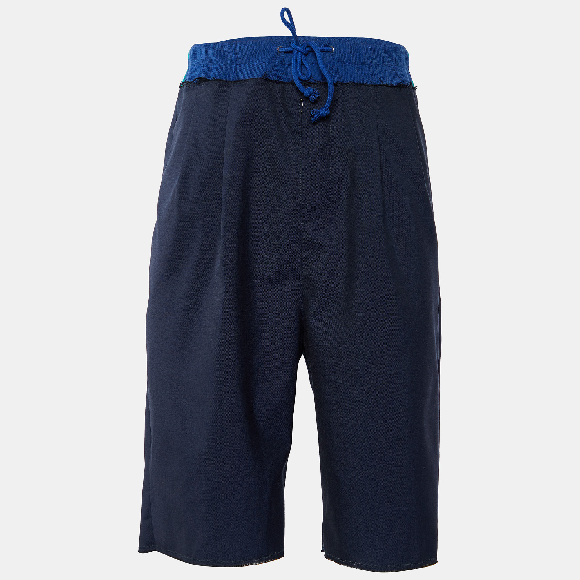 Navy Blue Wool Regular Shorts