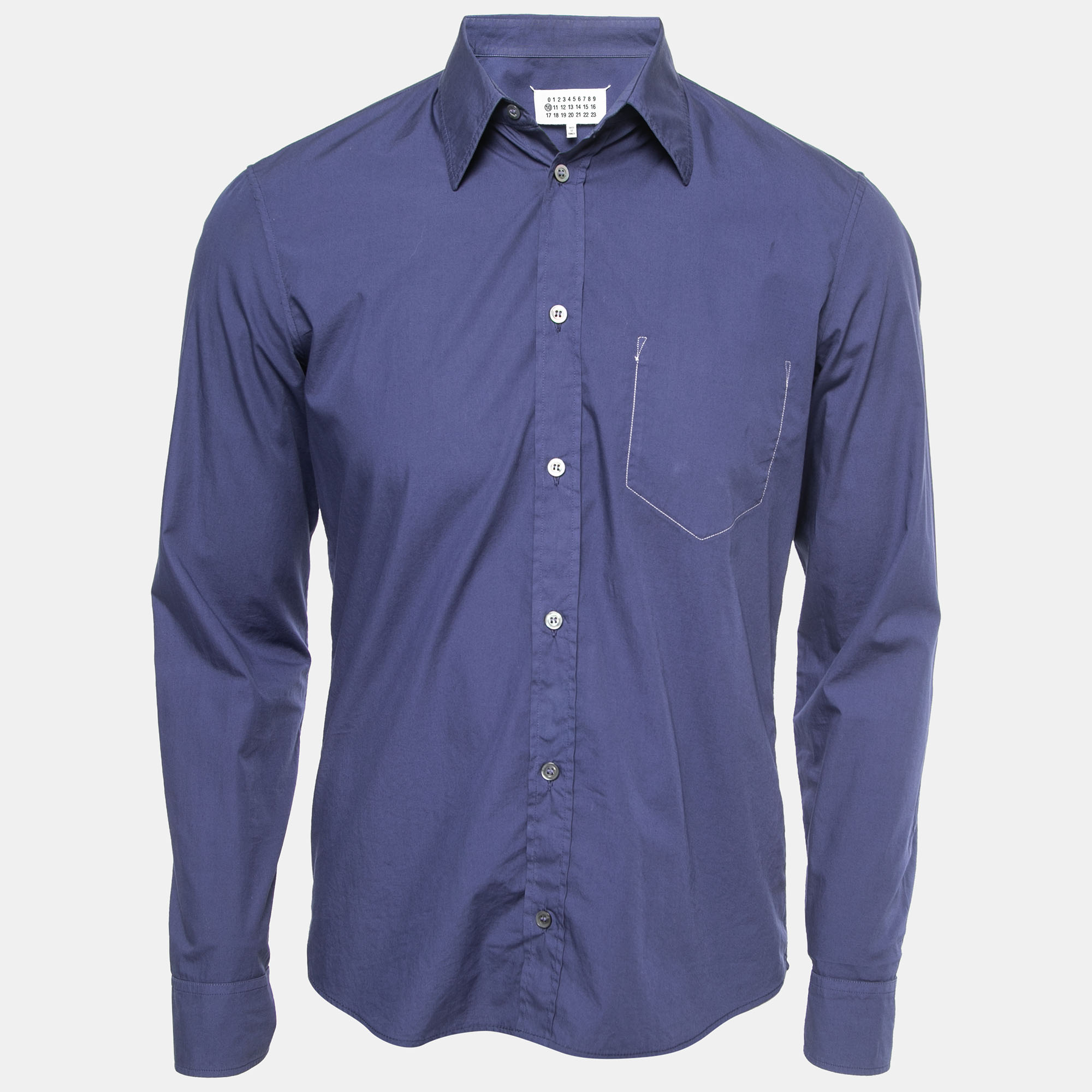 Pre-owned Maison Margiela Blue Cotton Outline Detail Button Front Shirt M