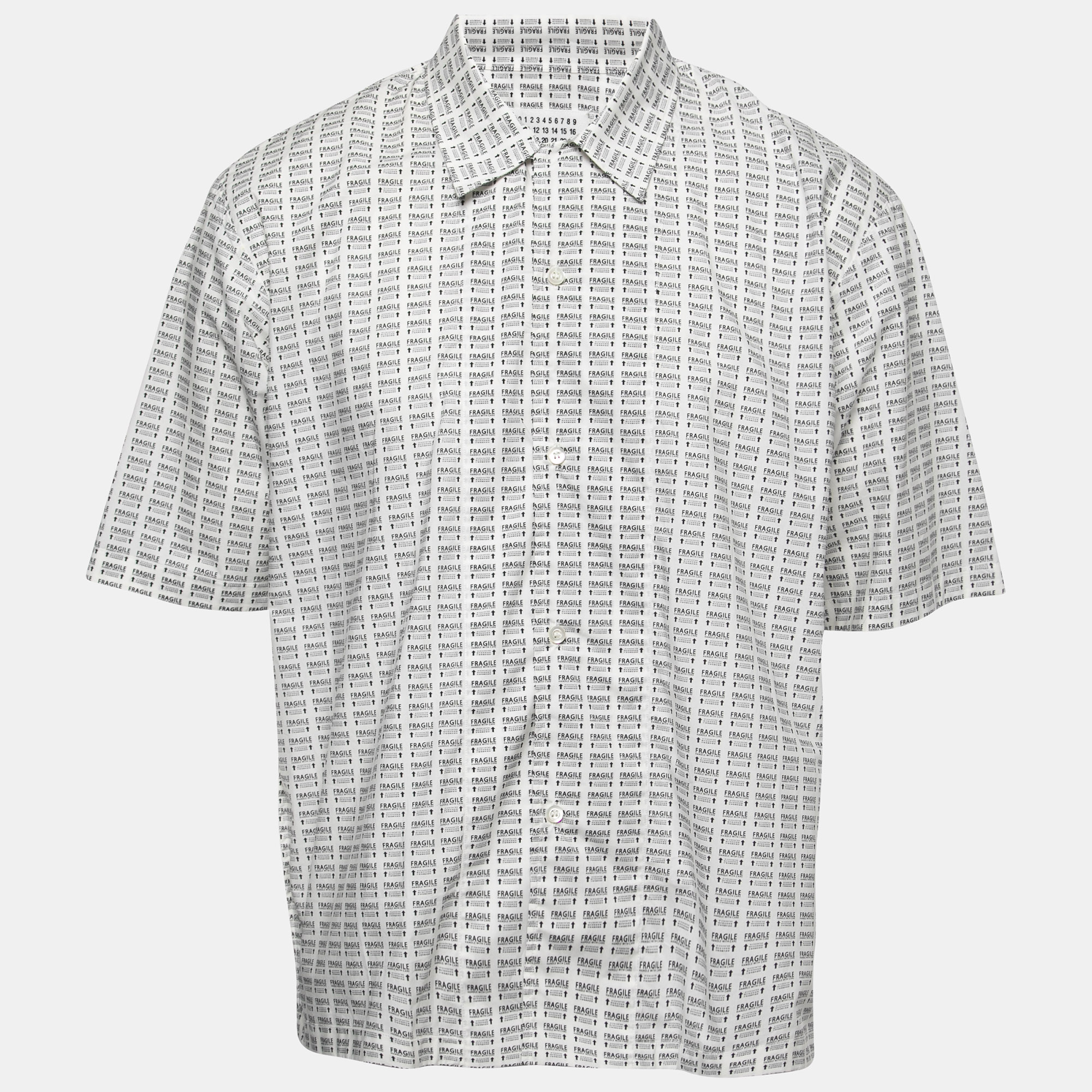 White Cotton Fragile Print Short Sleeve Shirt