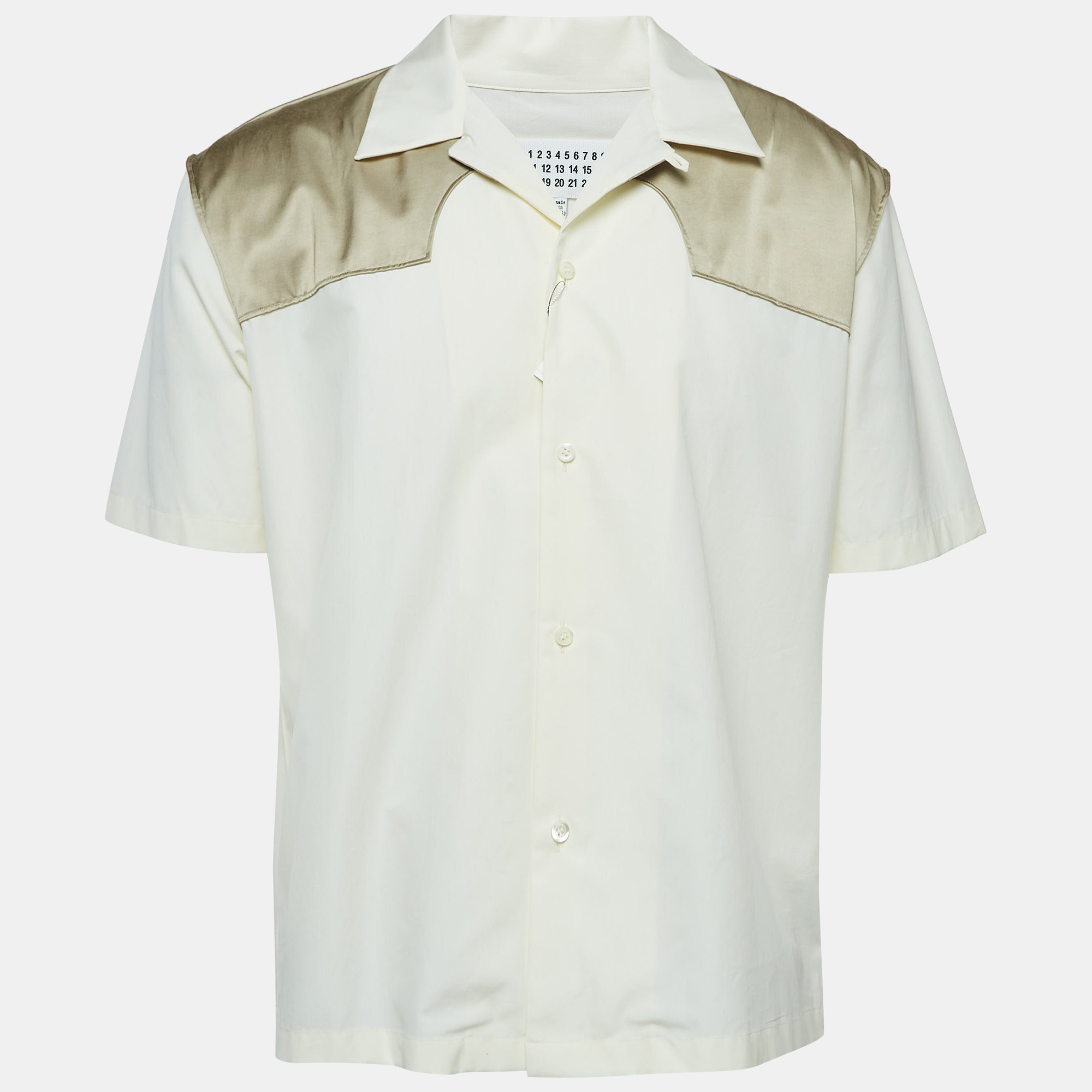 Pre-owned Maison Margiela Beige Satin Trim Yoke Cotton Short Sleeve Shirt Xl