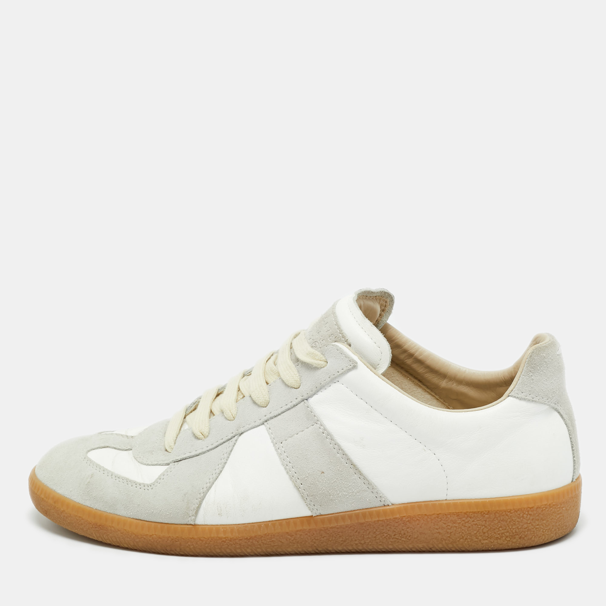 

Maison Martin Margiela White/Grey Leather and Suede Replica Lace Up Sneakers Size