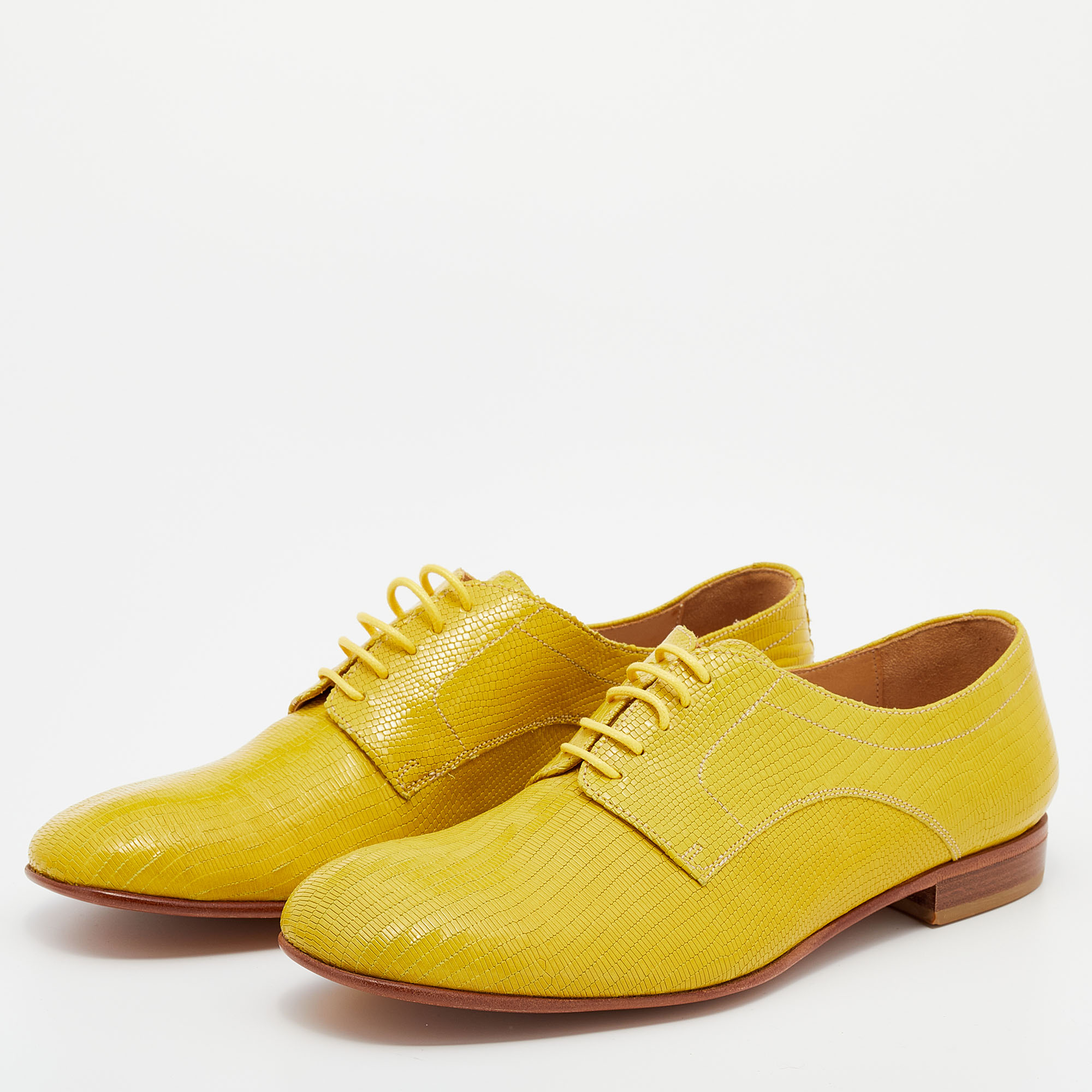 

Maison Martin Margiela Yellow Lizard Embossed Leather Lace Up Derby Size