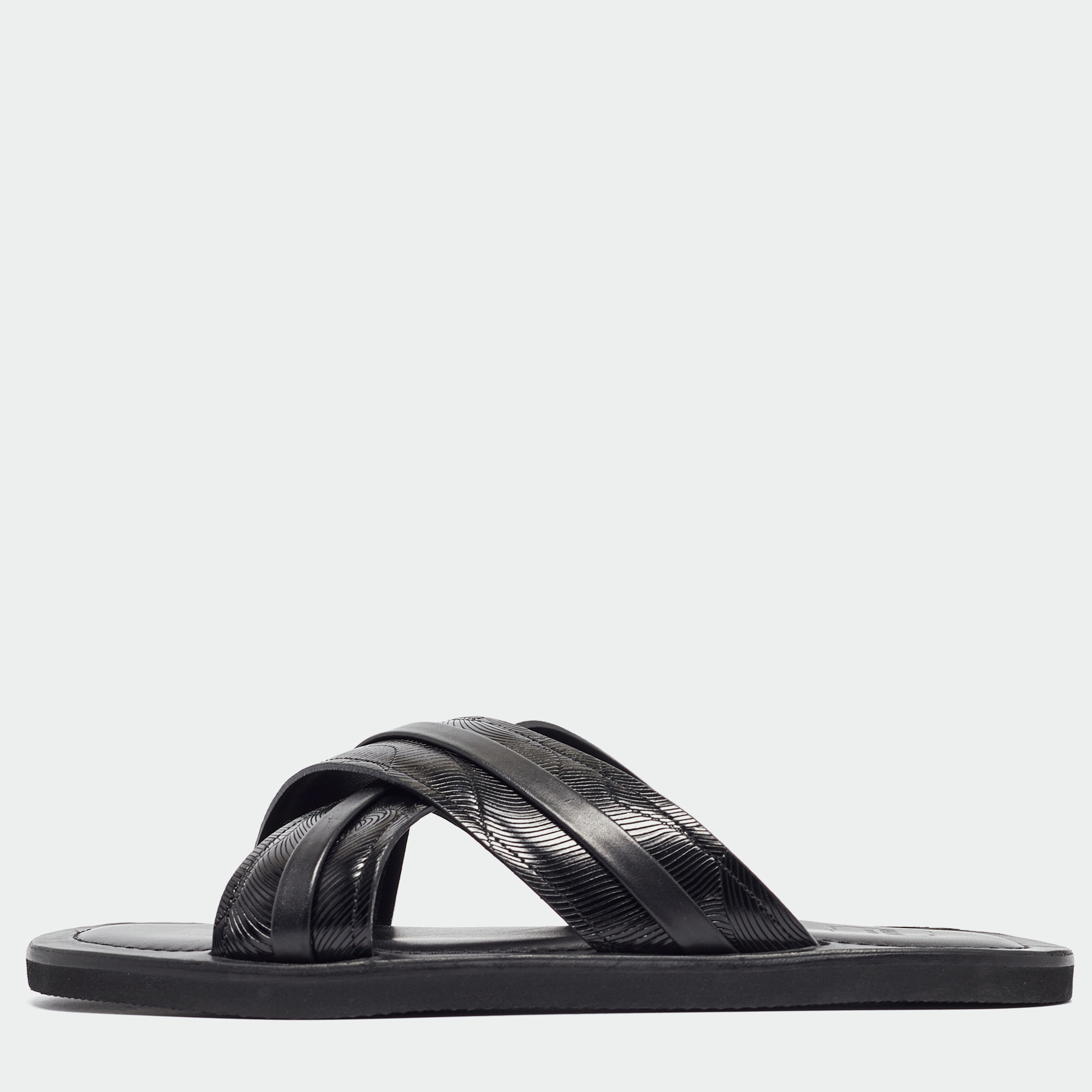 

Malone Souliers Black Textured Leather Slides Size