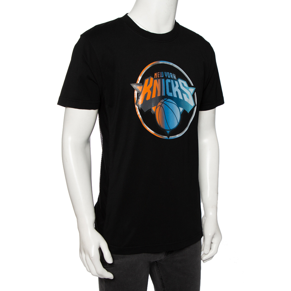 

Marcelo Burlon Black Cotton NY Knicks Print Mesh Panel T Shirt