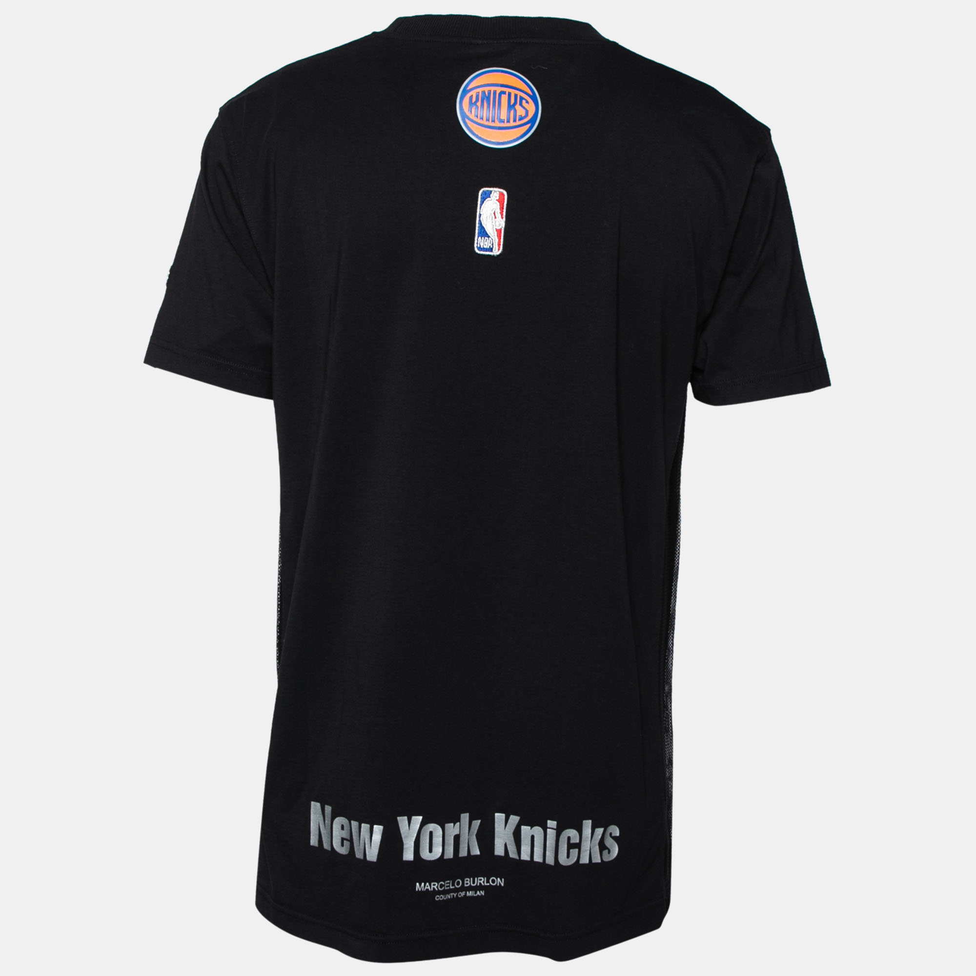 

Marcelo Burlon Black Cotton NY Knicks Print Mesh Panel T Shirt
