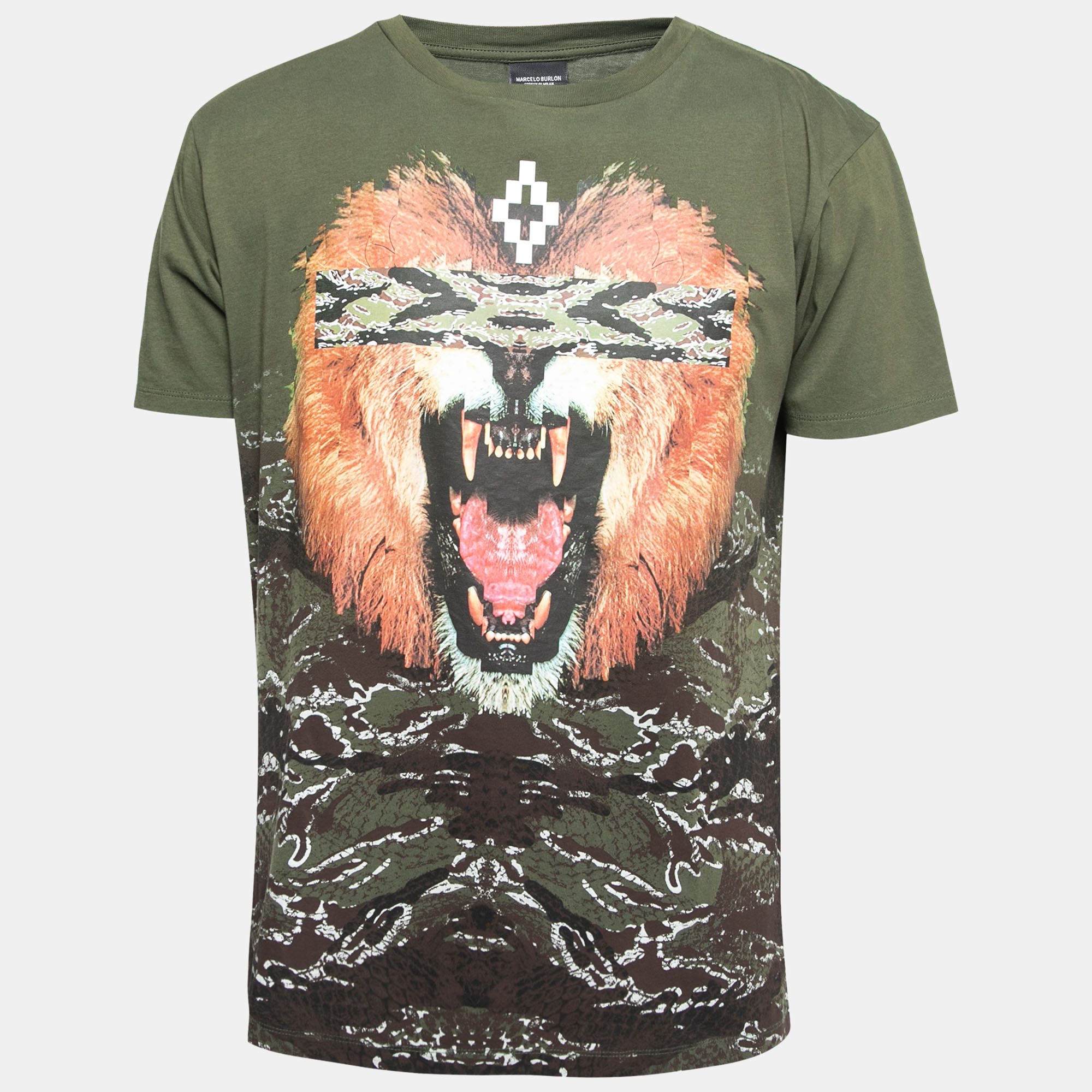 Pre-owned Marcelo Burlon County Of Milan Military Green Coquimbo Print Cotton Crew Neck T-shirt S