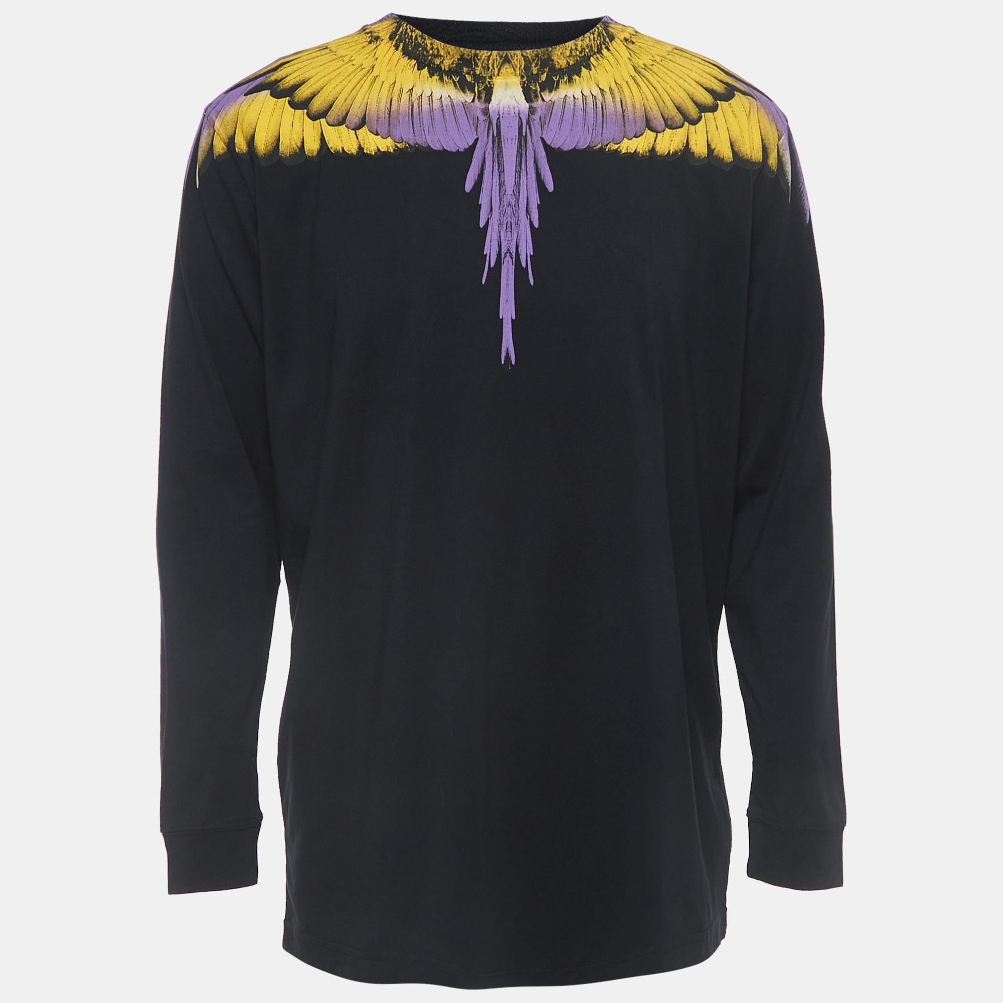 Pre-owned Marcelo Burlon County Of Milan Black Feathers Print Cotton Full Sleeve T-shirt L