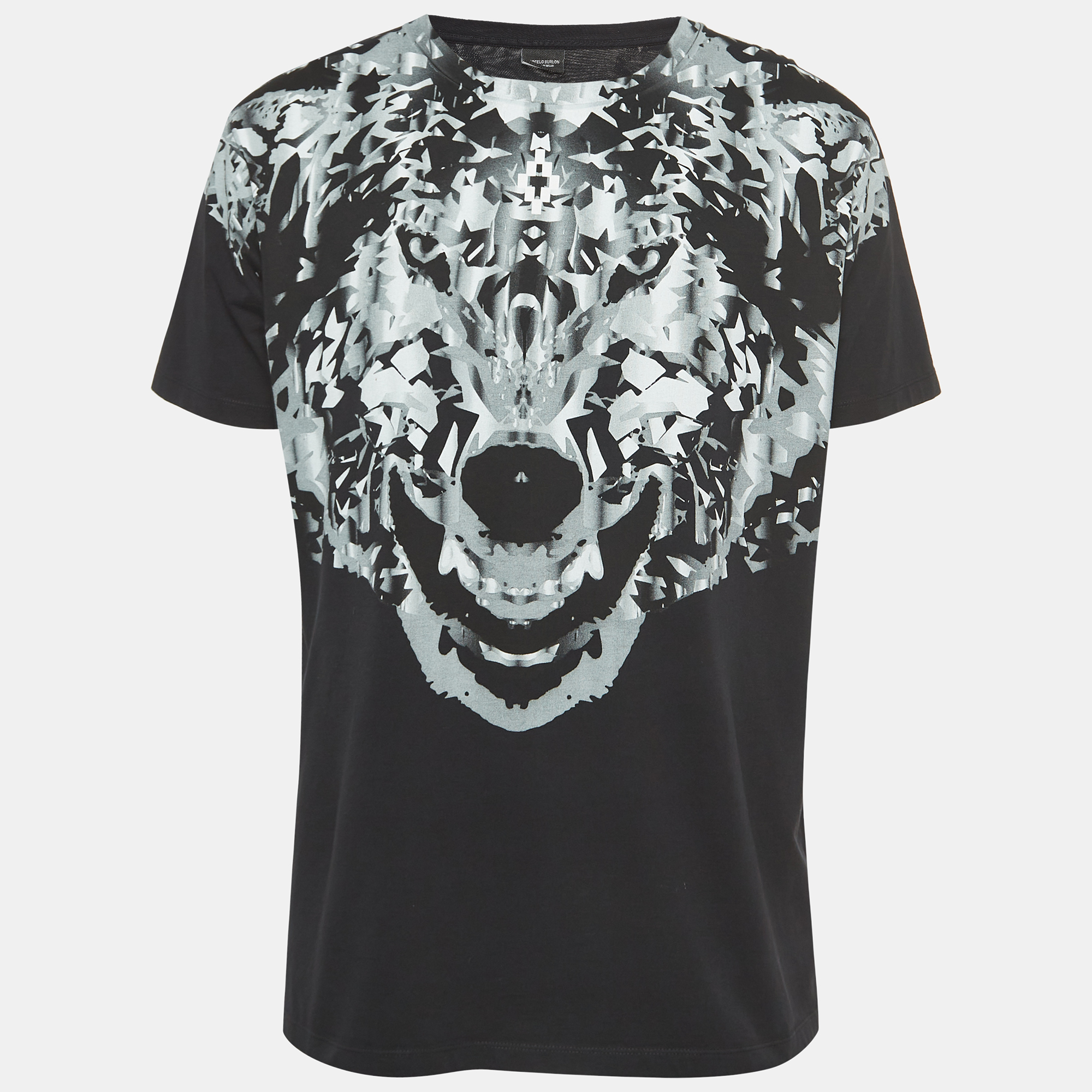 

Marcelo Burlon Black Wolf Print Cotton Mahuida Crew Neck T-Shirt L