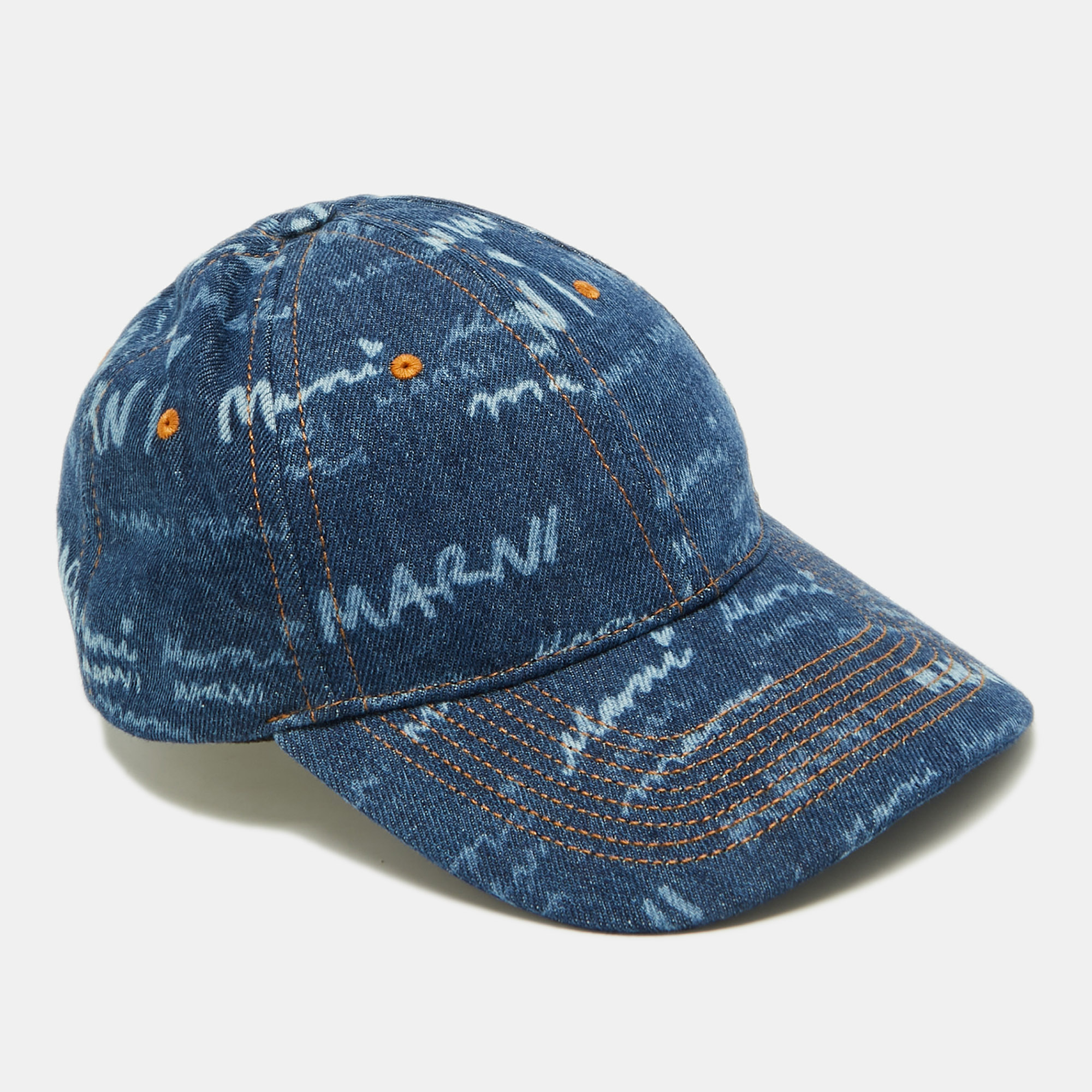 

Marni Blue Denim All-Over Logo Print Megamarni Baseball Cap