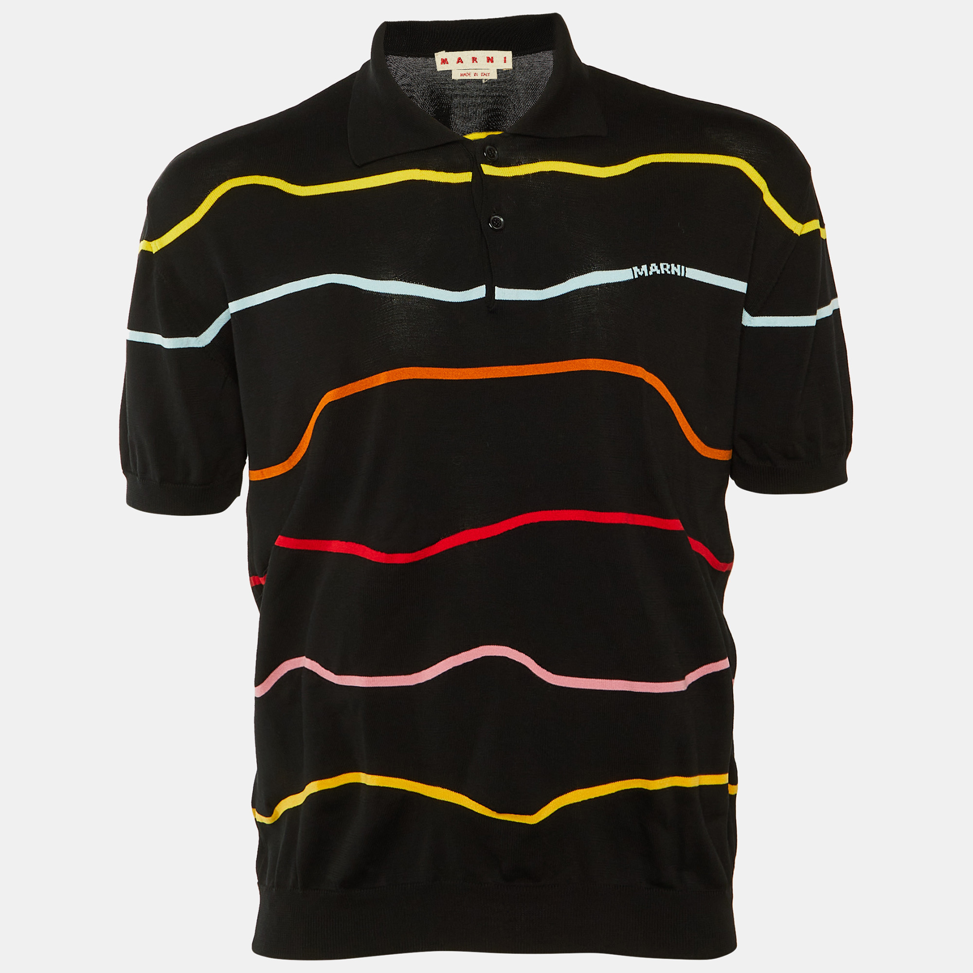 

Marni Black Wave Cotton Knit Polo T-Shirt M