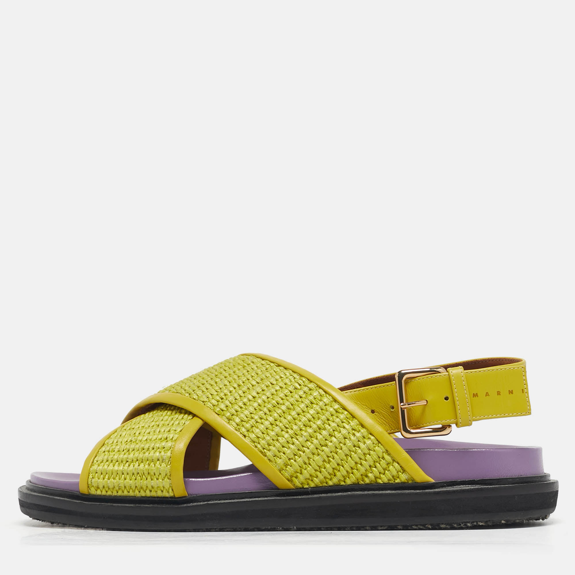 

Marni Yellow Raffia Fussbett Flat Sandals Size